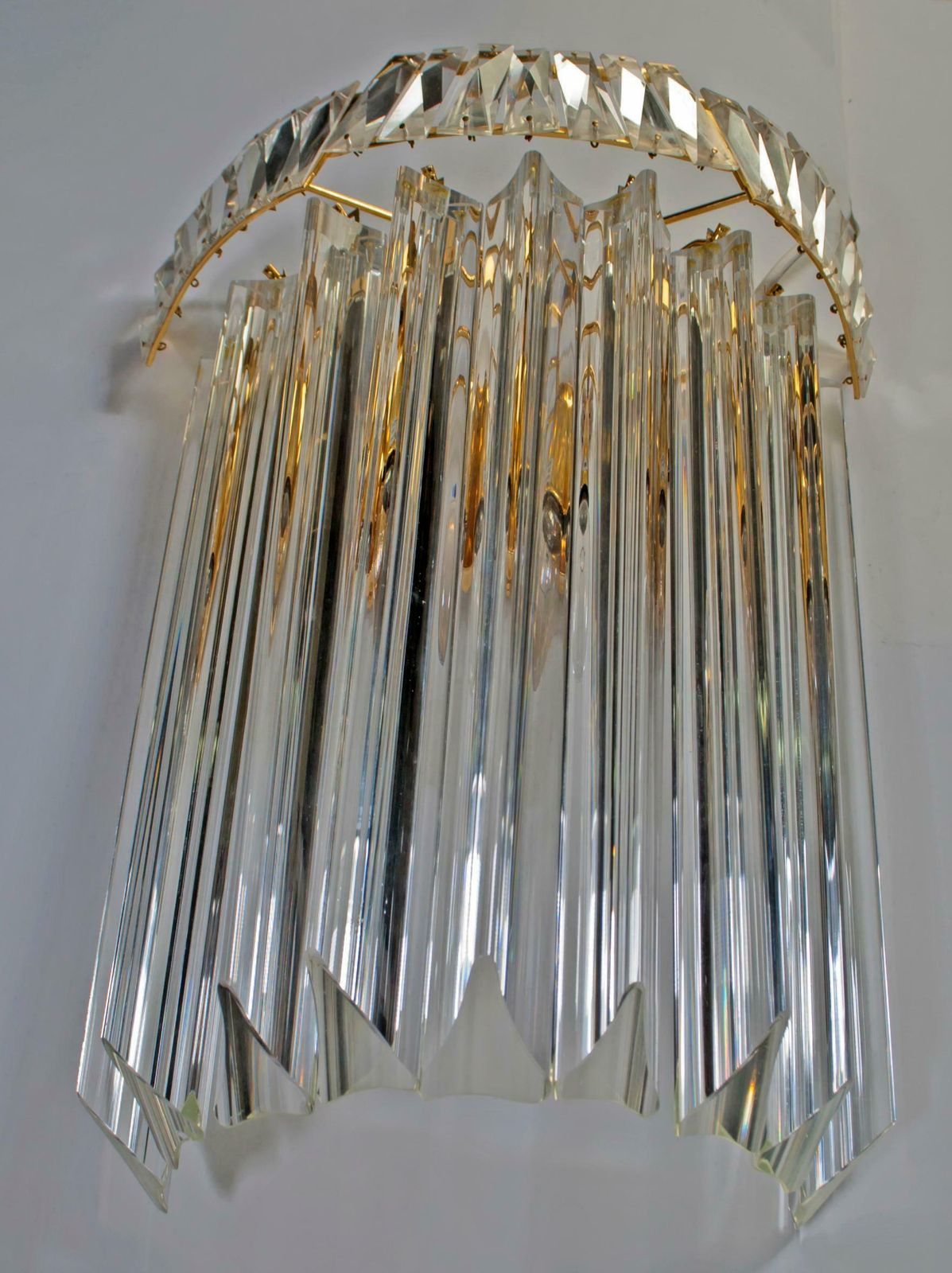 photo furniture Pair Of Venini Mid Century Brass And Murano Glass "Triedri" Sconces, 1970s