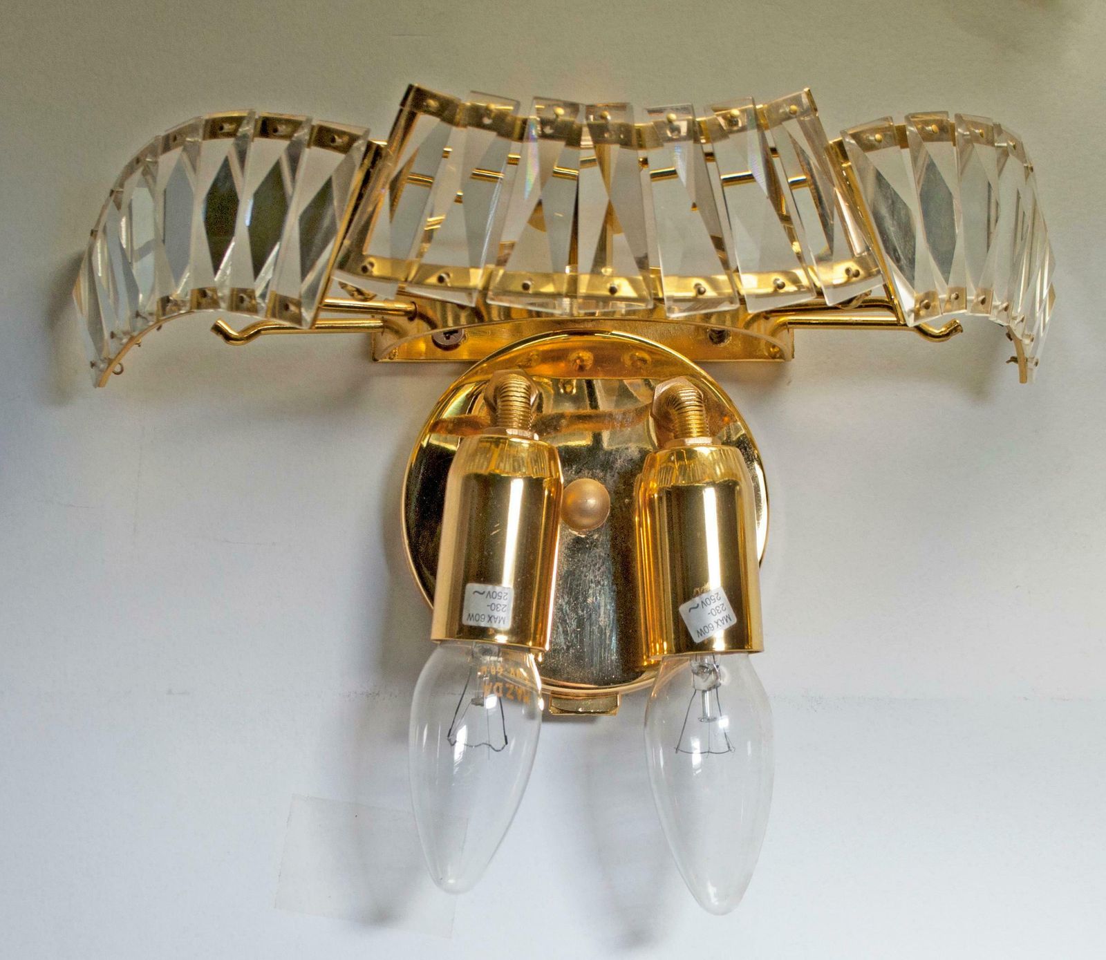 Lighting Pair Of Venini Mid Century Brass And Murano Glass "Triedri" Sconces, 1970s photo