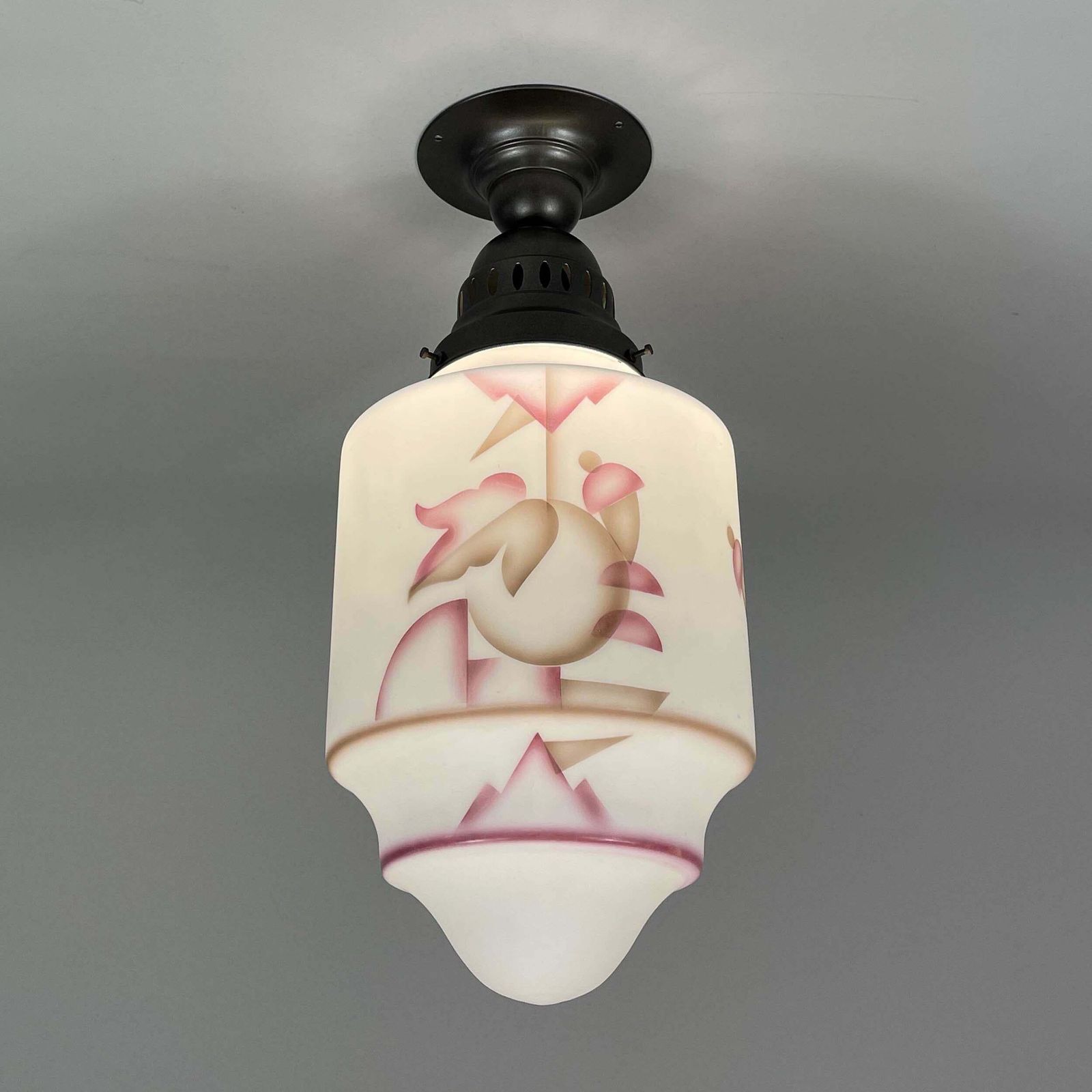 Art Deco Frosted Glass Paintbrush & Burnished Metal Flush Mount, Germany 1930s photo for sale