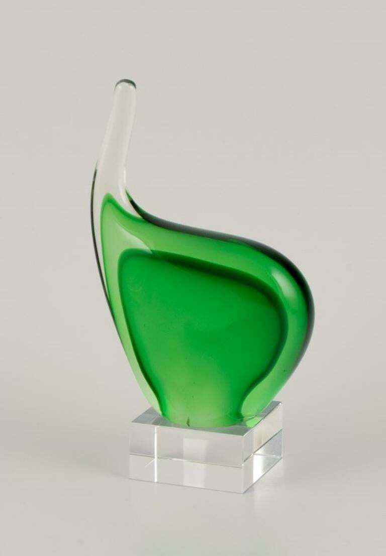 Per Lütken For Holmegaard. Sculpture In Green Art Glass. On A Base. photo furniture