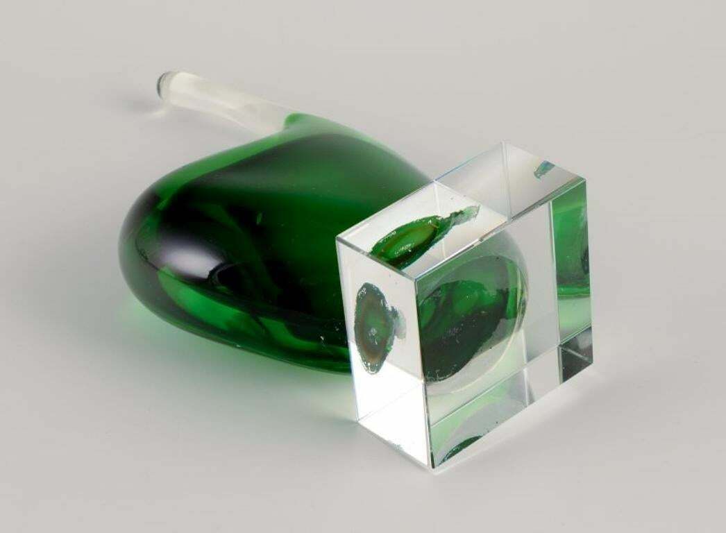 Per Lütken For Holmegaard. Sculpture In Green Art Glass. On A Base. photo vinterior