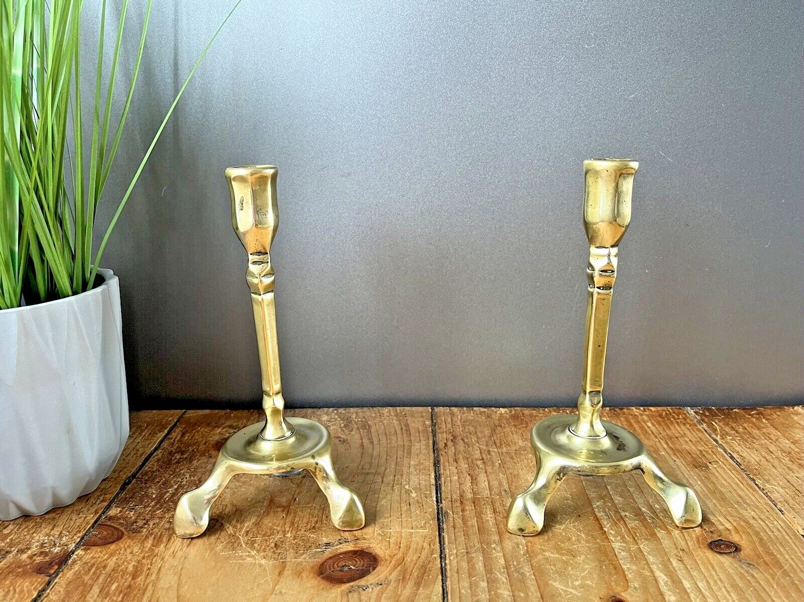 Pair Of English Antique Art Nouveau Tri Footed Base Candlesticks Candle Holders photo 140.0