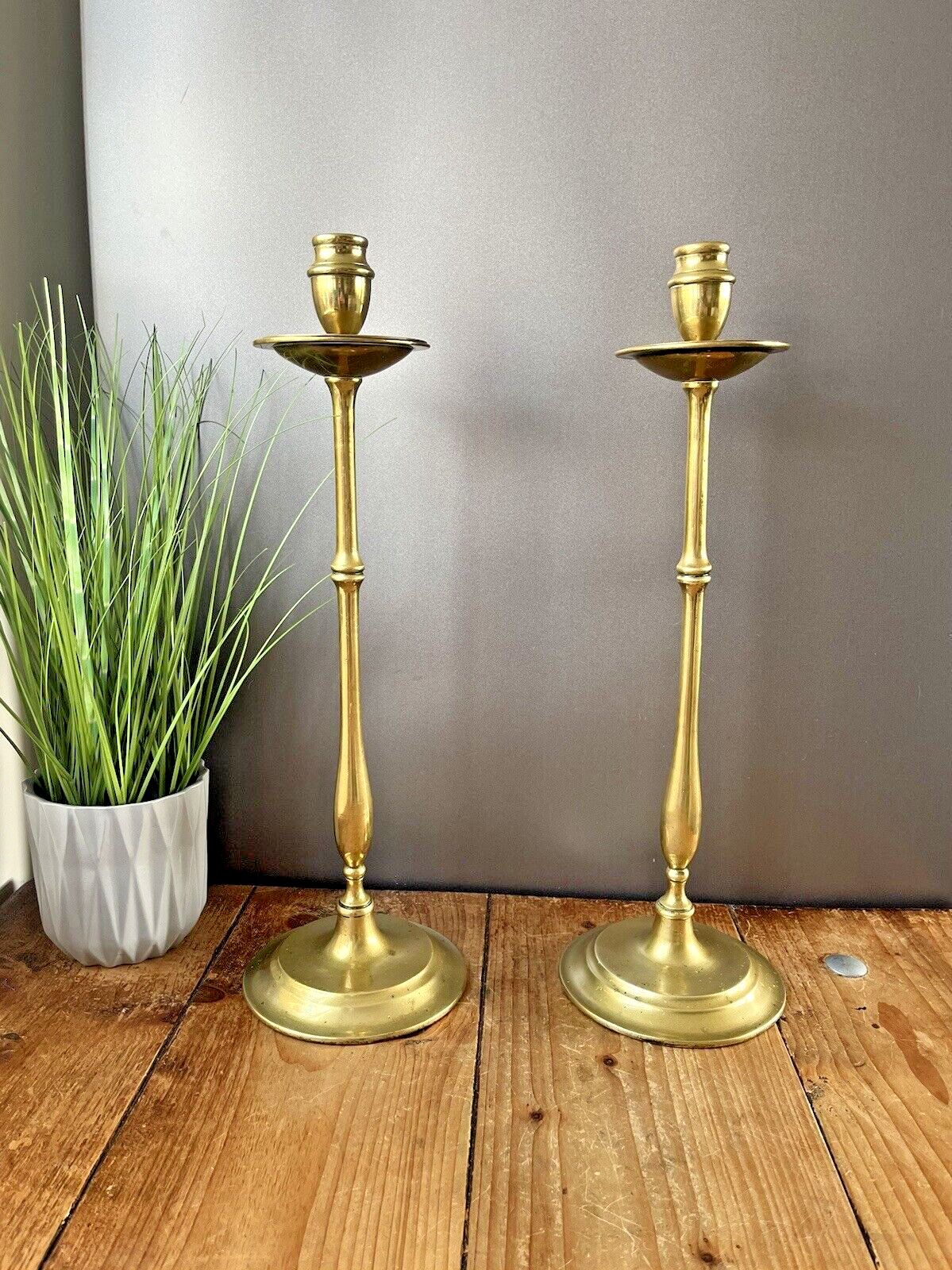 Large Pair Of English Antique Brass Altar Candlesticks Candle Holders photo buy