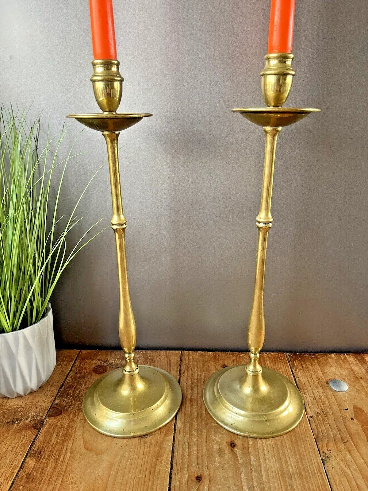 Home Decor Large Pair Of English Antique Brass Altar Candlesticks Candle Holders photo
