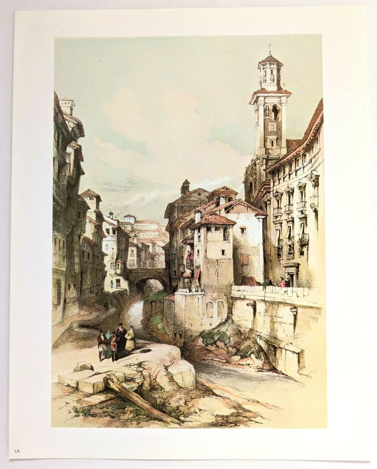 Vintage Set Of 6 Prints Of Lithographs Of Granada Andalucia By David Roberts photo Art