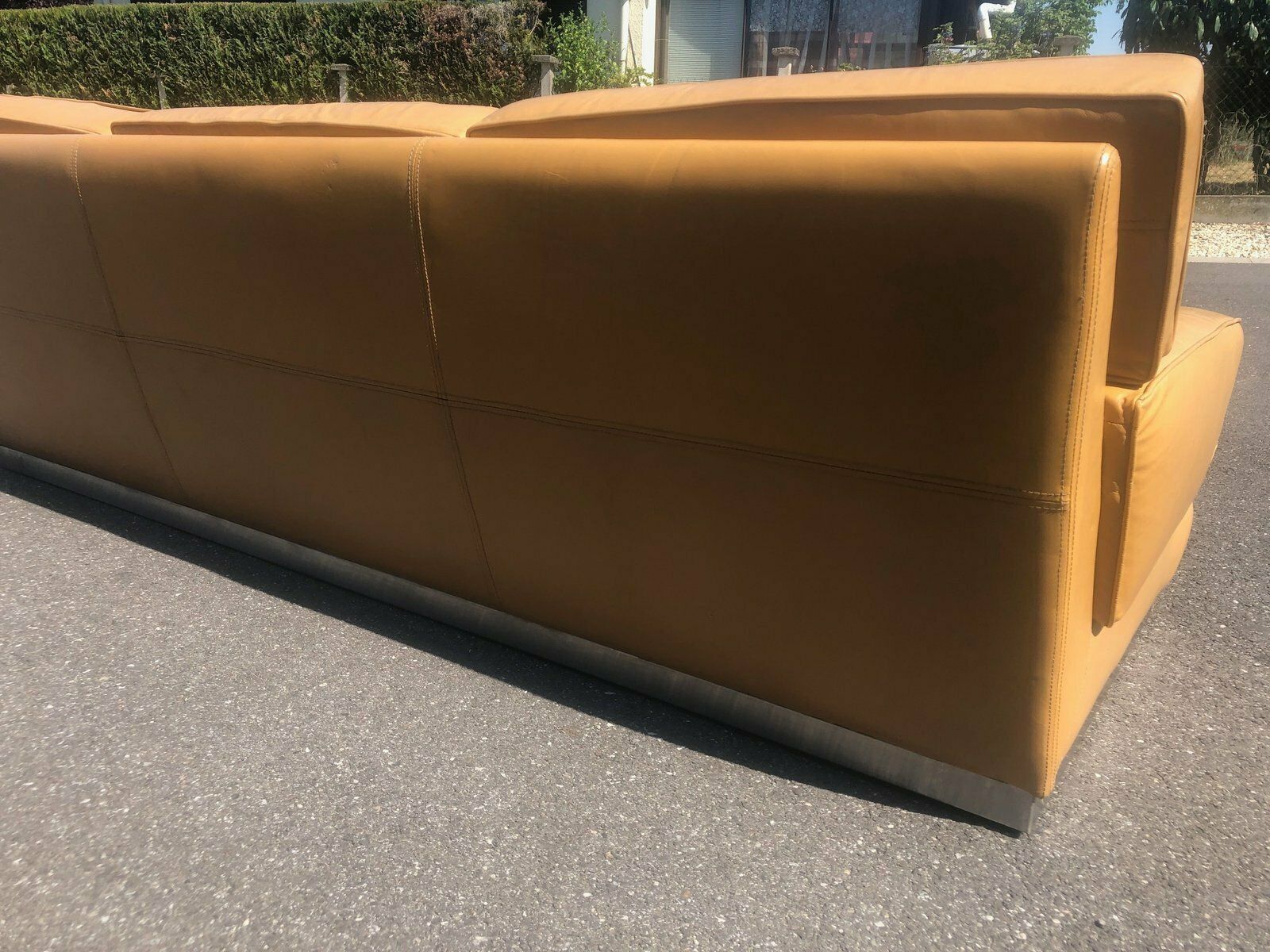 Leather And Brushed Steel Sofa Attributed To Jacques Charpentier For Roche Bobois, 1970s photo buy