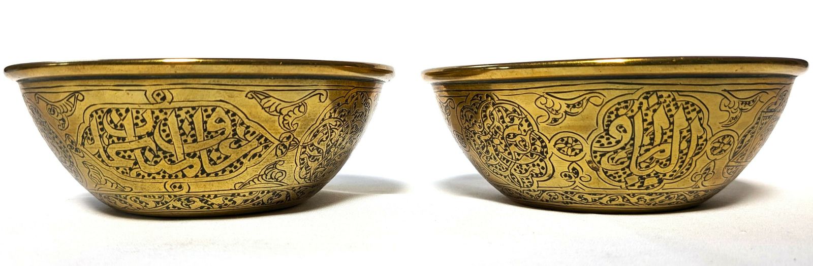 Pair Of Antique Islamic Middle East Engraved Brass Bowls