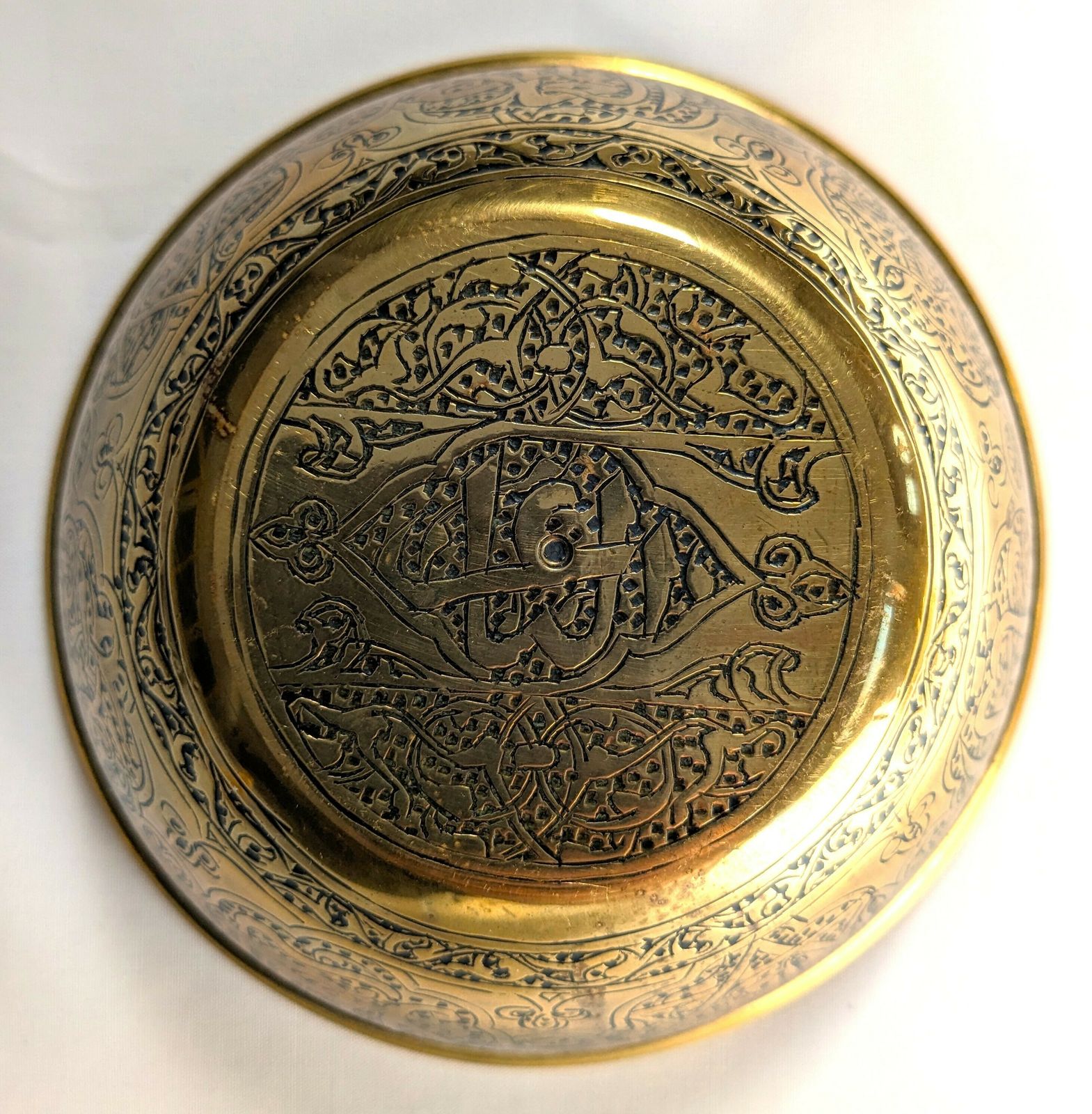 Home Decor Pair Of Antique Islamic Middle East Engraved Brass Bowls photo