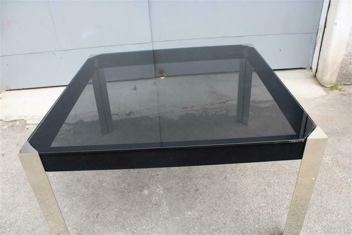 Guido Faleschini Square Black And Steel Table For Mariani 1970 Italia photo for sale