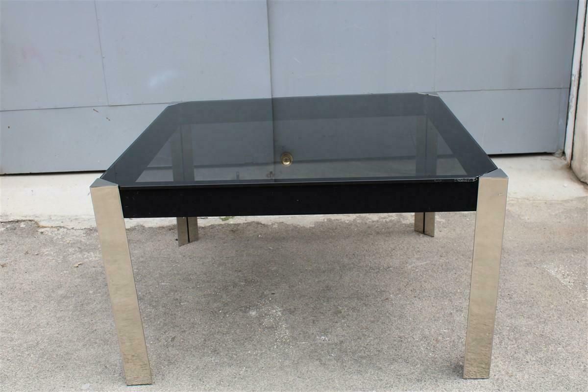 Guido Faleschini Square Black And Steel Table For Mariani 1970 Italia photo vintage