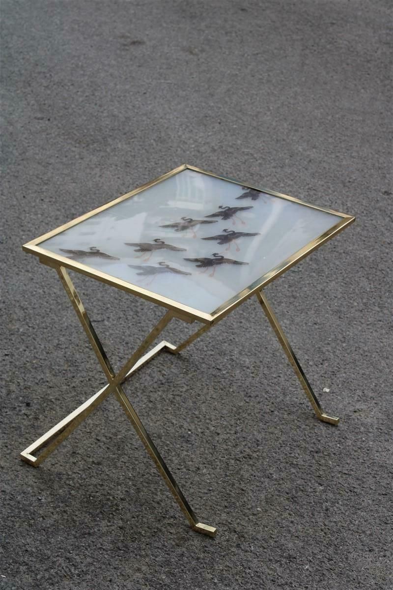 Solid Brass And Lucite Coffee Table With Flamingos France 1950s photo furniture