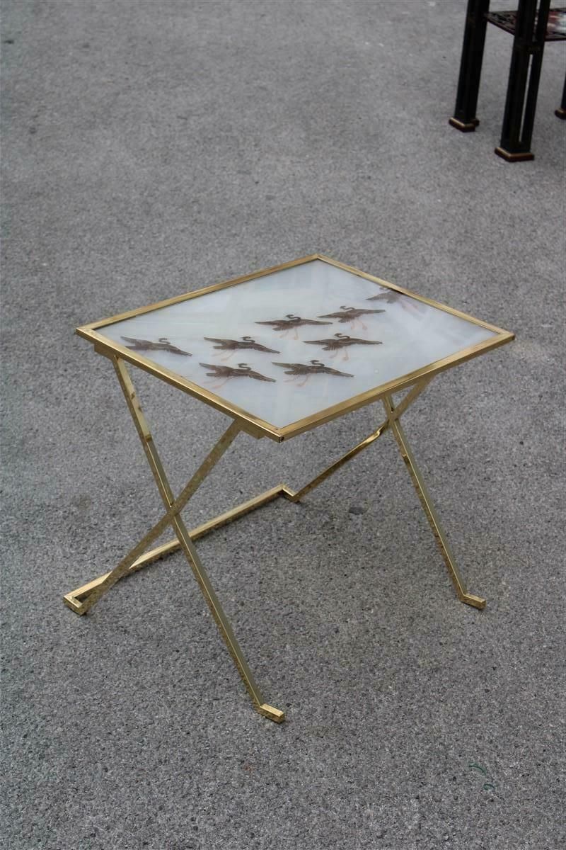 Solid Brass And Lucite Coffee Table With Flamingos France 1950s photo for sale