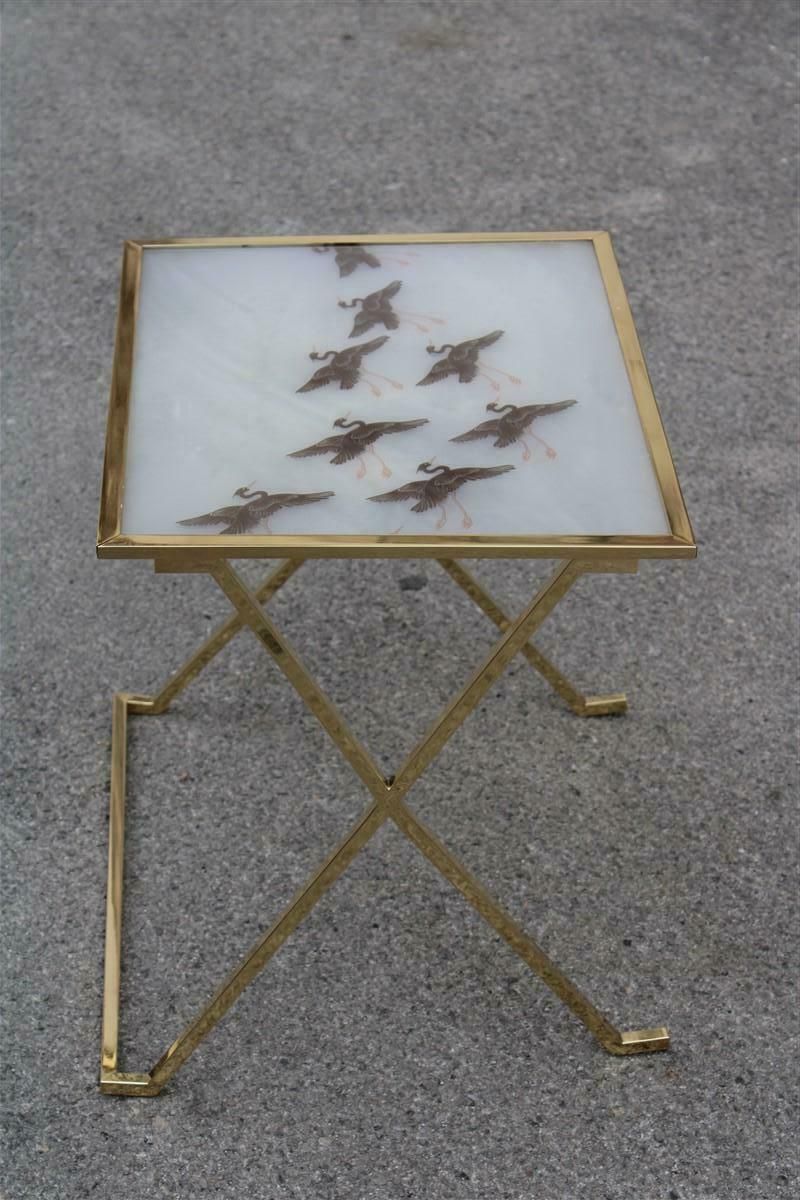 Solid Brass And Lucite Coffee Table With Flamingos France 1950s photo Furniture