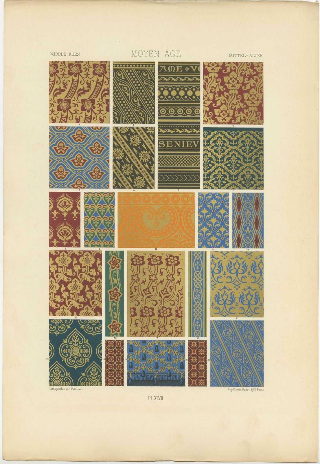 Pl. 47 Antique Print Of Middle Ages Ornaments By Racinet, 'Circa 1890' photo for sale