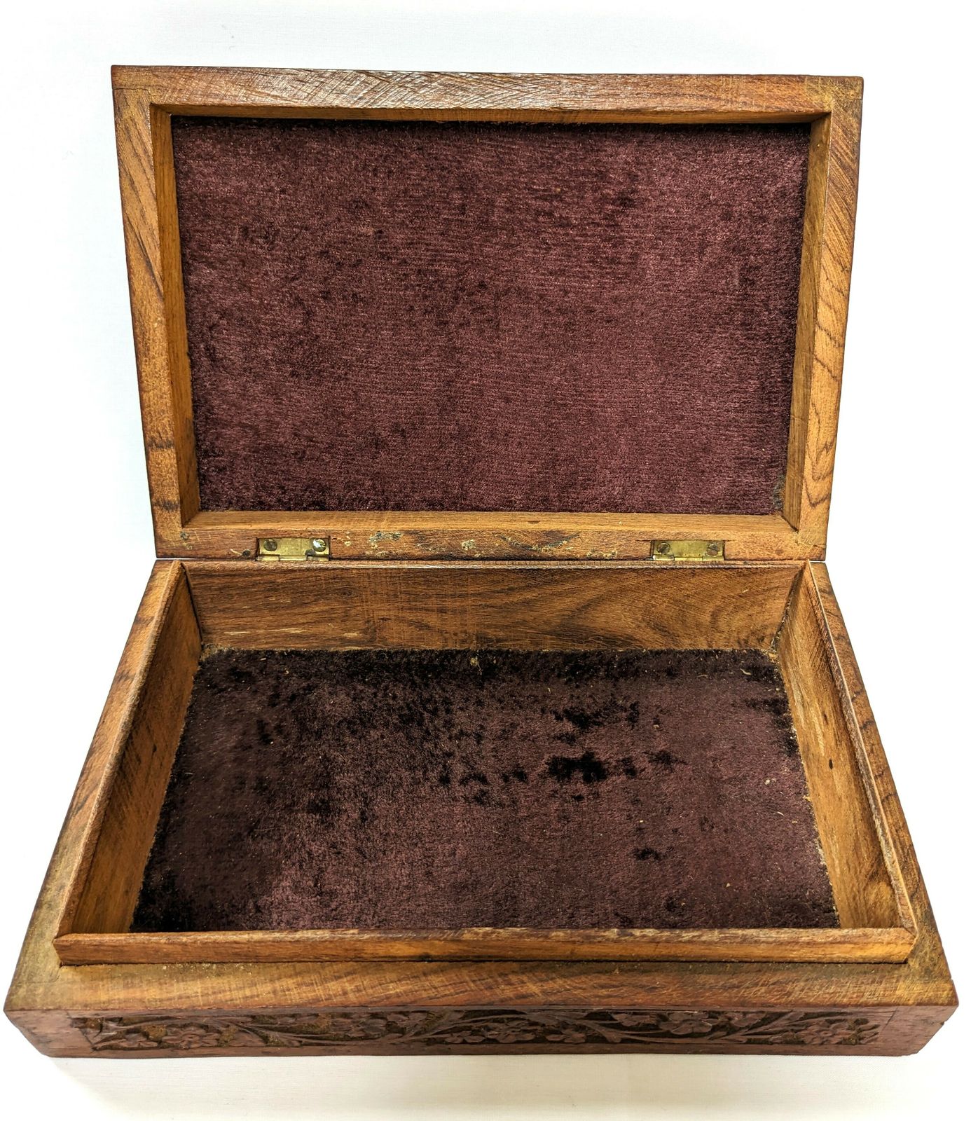 Antique Anglo Indian Carved Wooden Jewellery Box From Kashmir photo vinterior