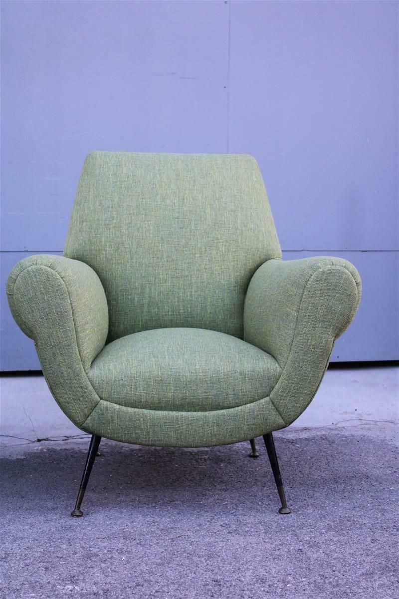 Pair Of Gigi Radice Minotti Armchairs In Trama Green Yellow Mid Century Fabric photo for sale