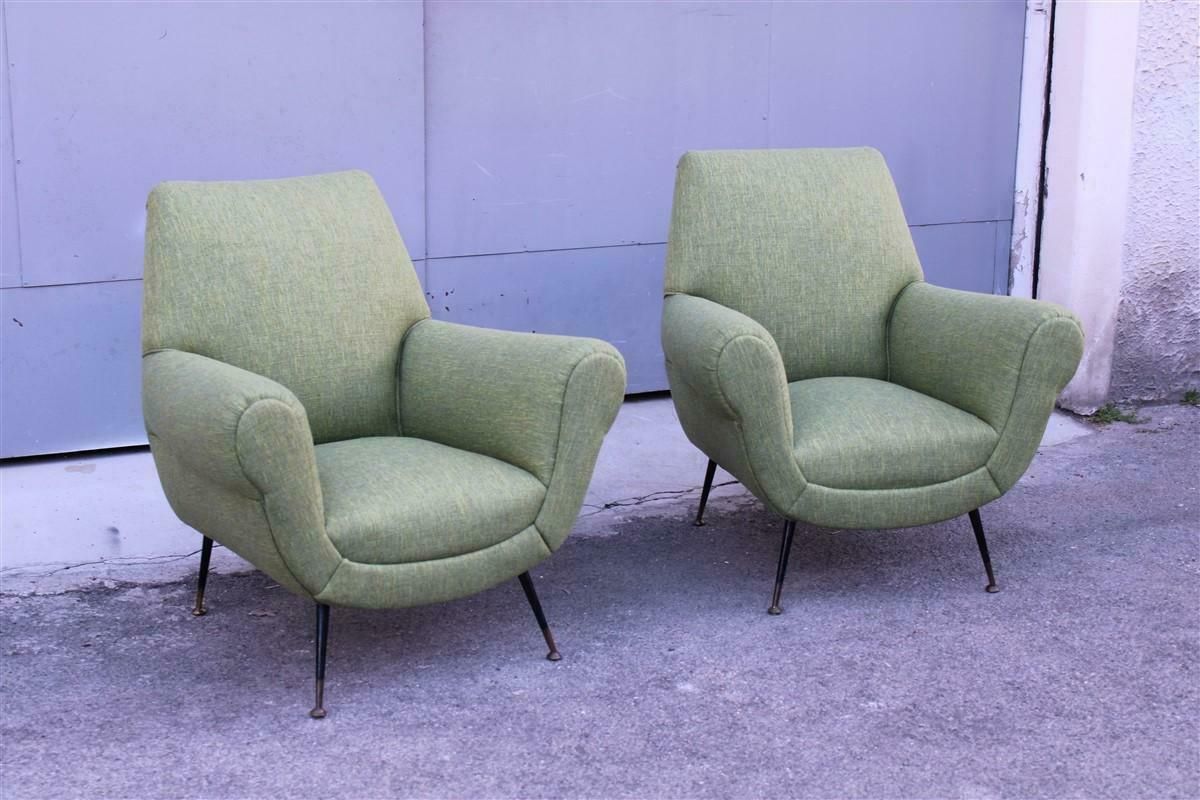 Pair Of Gigi Radice Minotti Armchairs In Trama Green Yellow Mid Century Fabric photo vintage
