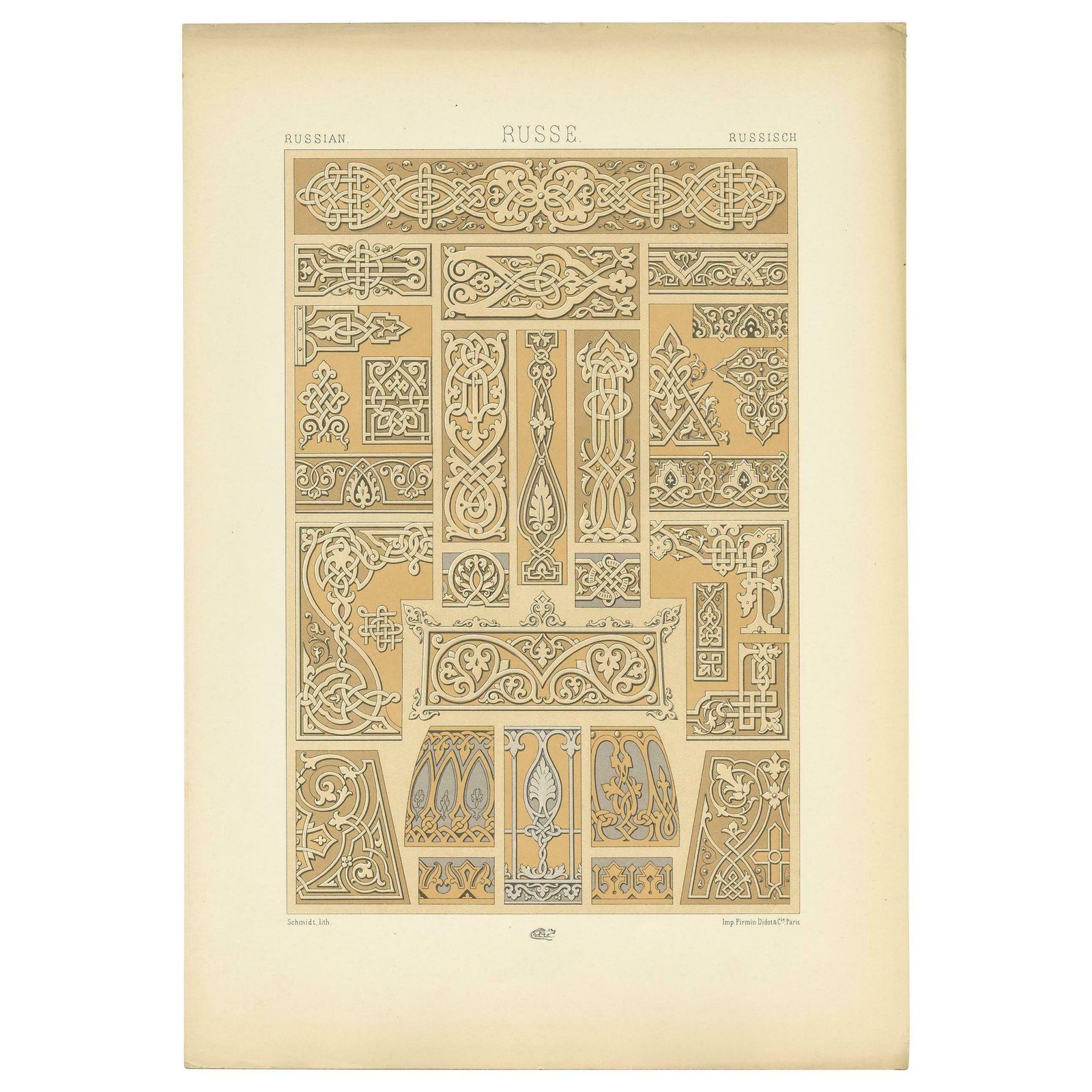 Pl. 68 Antique Print Of Russian Motifs From Metalwork And Manuscripts By Racinet