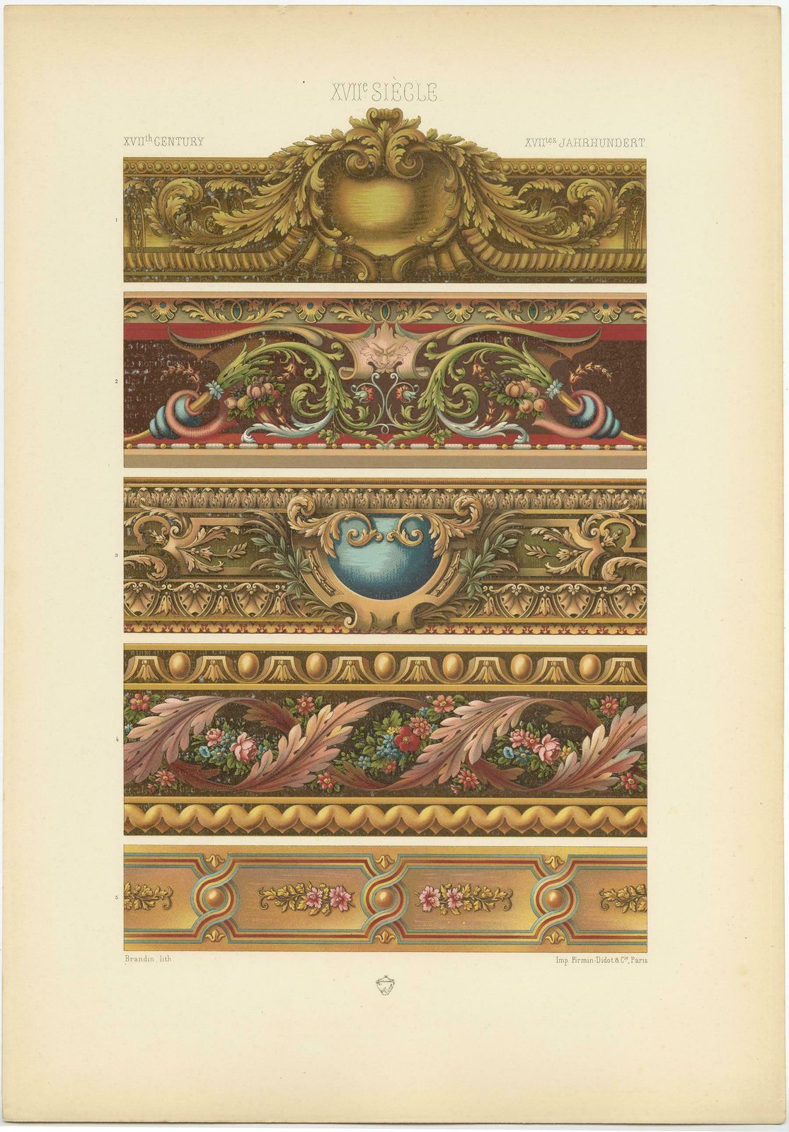 Pl. 113 Antique Print Of 17th Century French Tapestries By Racinet, Circa 1890 photo for sale
