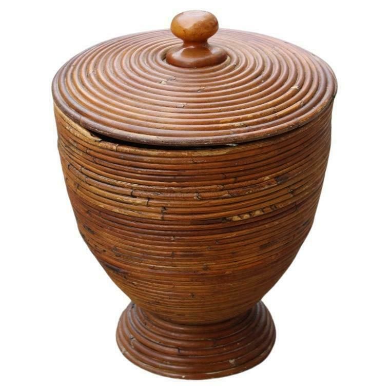 Large Vase With Lid In Italian Midollino 1950s
