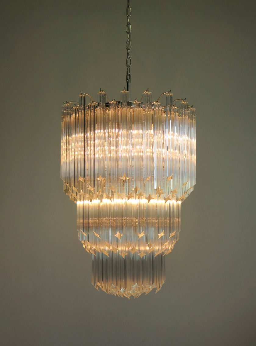 Huge Murano Chandelier Trasparent Quadriedri – 184 Prism   Elena Model photo Lighting