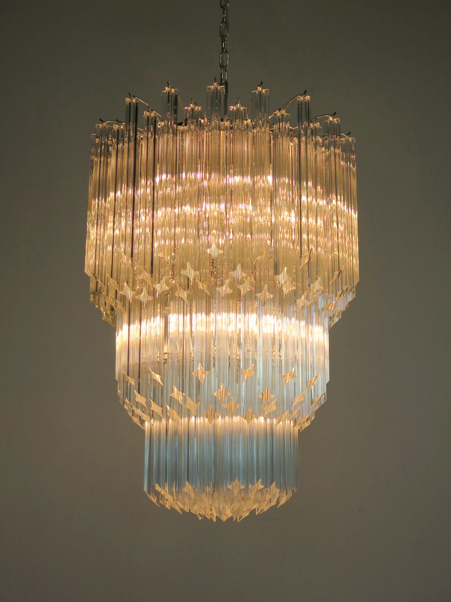 Huge Murano Chandelier Trasparent Quadriedri – 184 Prism   Elena Model photo vinterior
