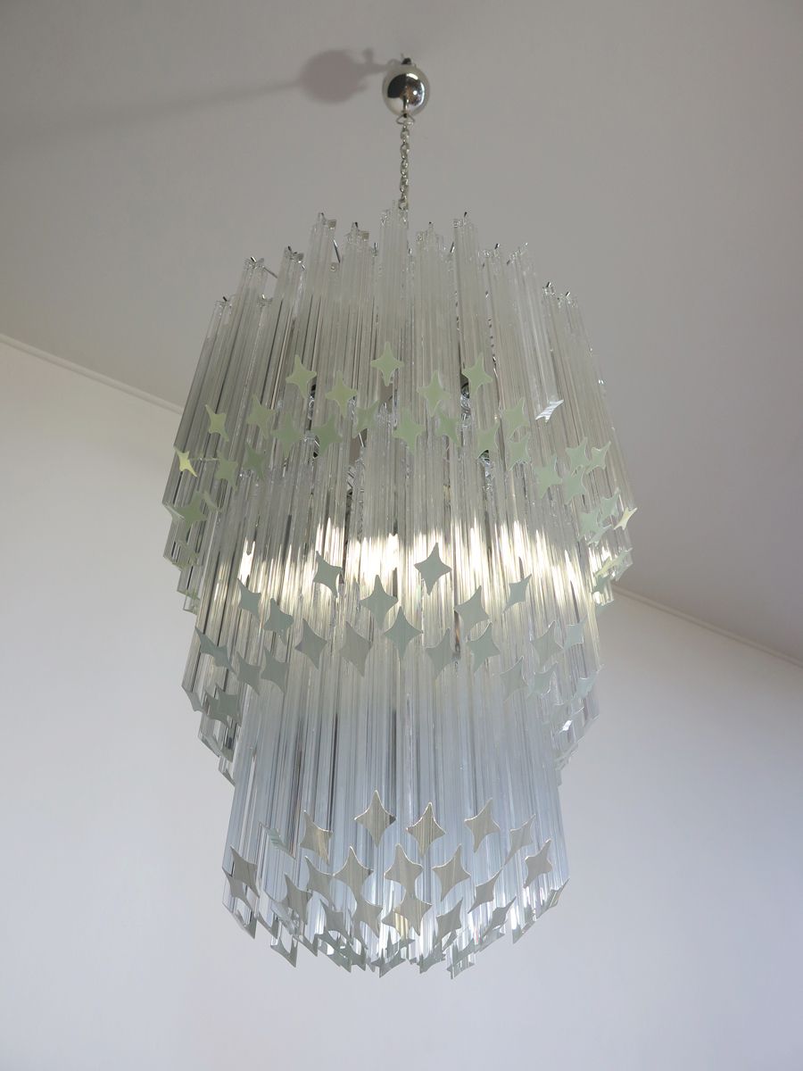 Huge Murano Chandelier Trasparent Quadriedri – 184 Prism   Elena Model photo vintage