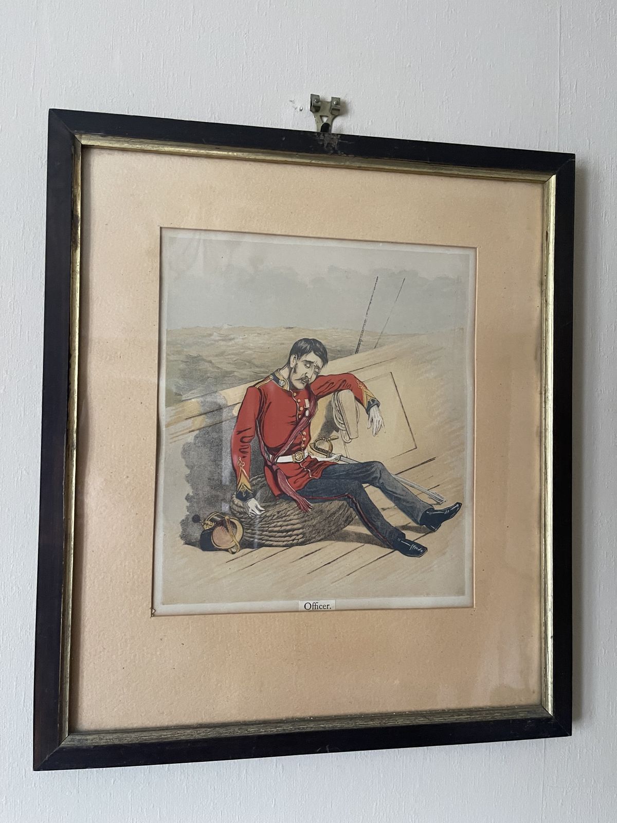 Framed, Glazed And Mounted Chromolithograph Titled Officer From The Book Army And Navy Drolleries By Major Thomas Strong Seccombe