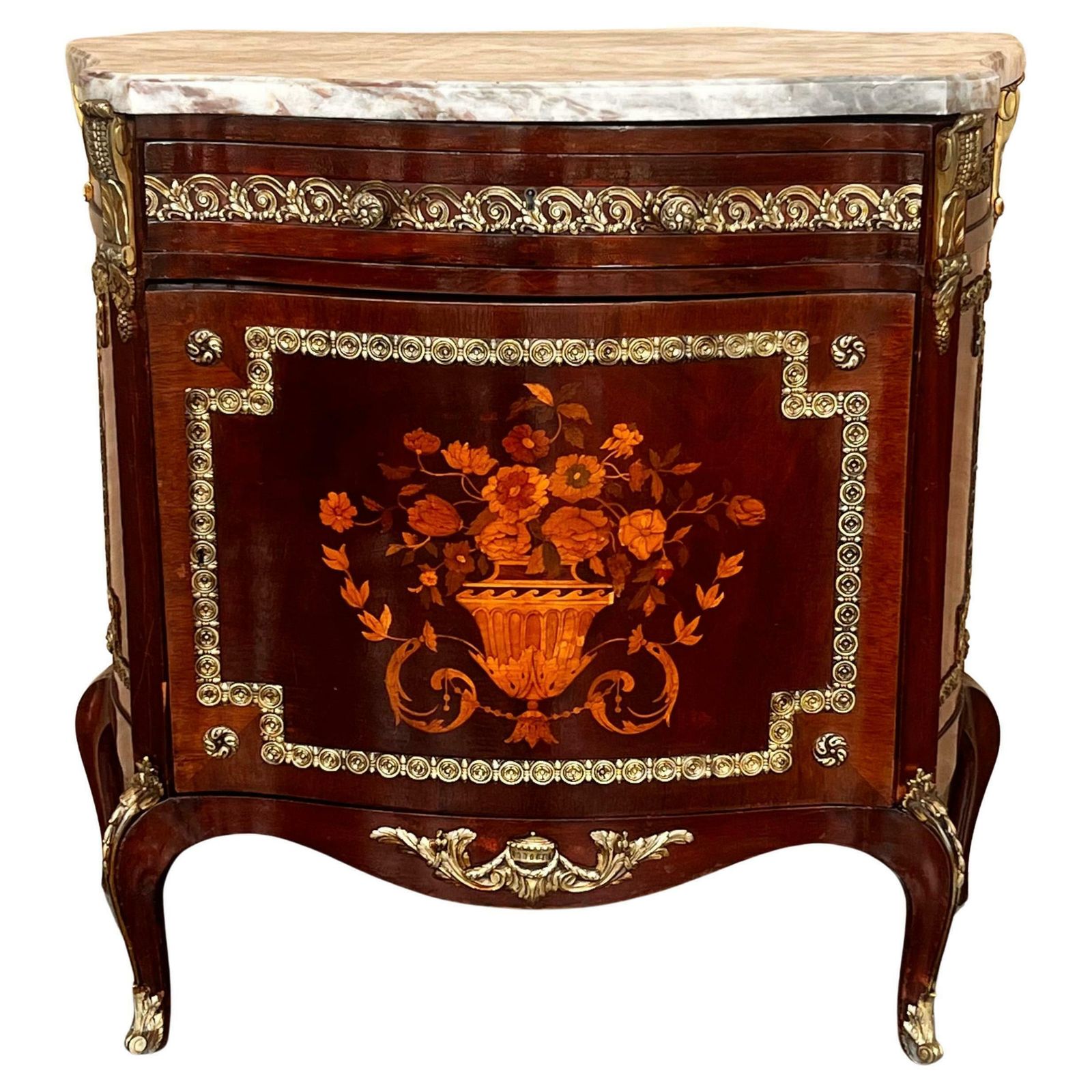 Louis XV Style Buffet With Floral Marquetry With Drawer And Door