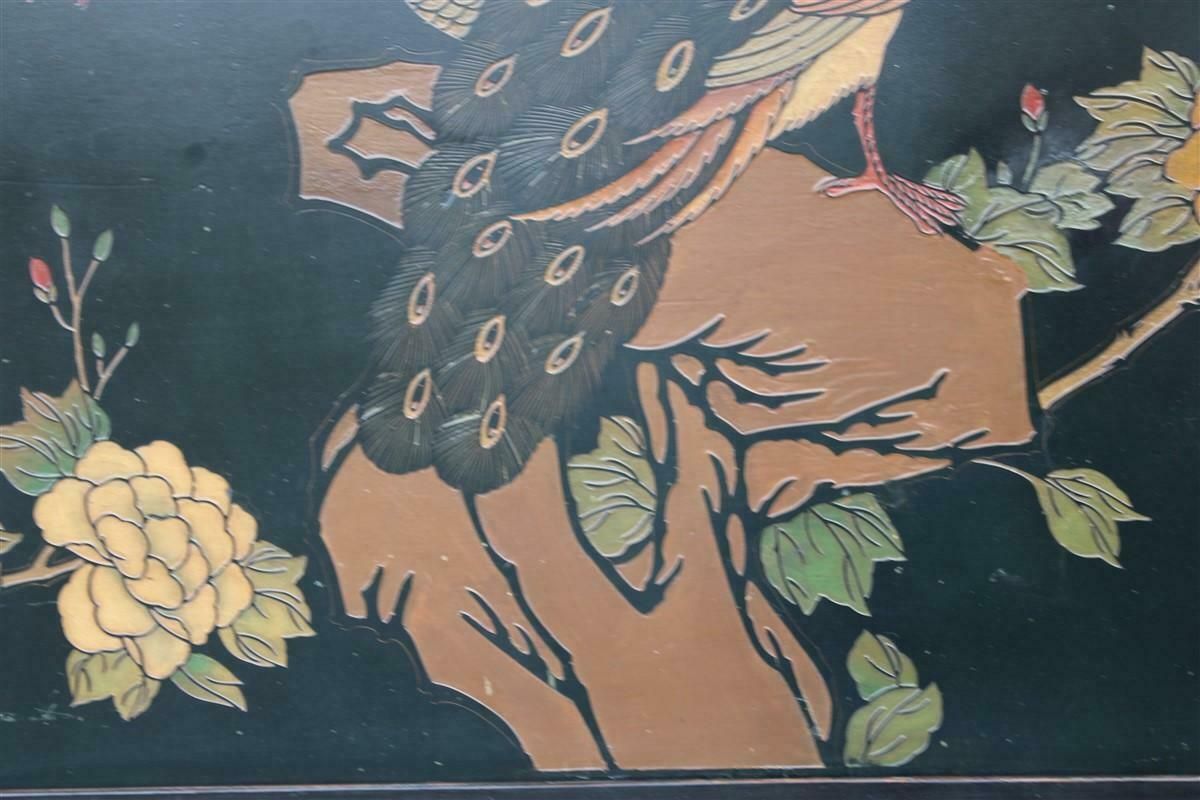 1950s Chinese Lacquer Decorative Panel With Birds, Lotus Flowers And Plants photo buy