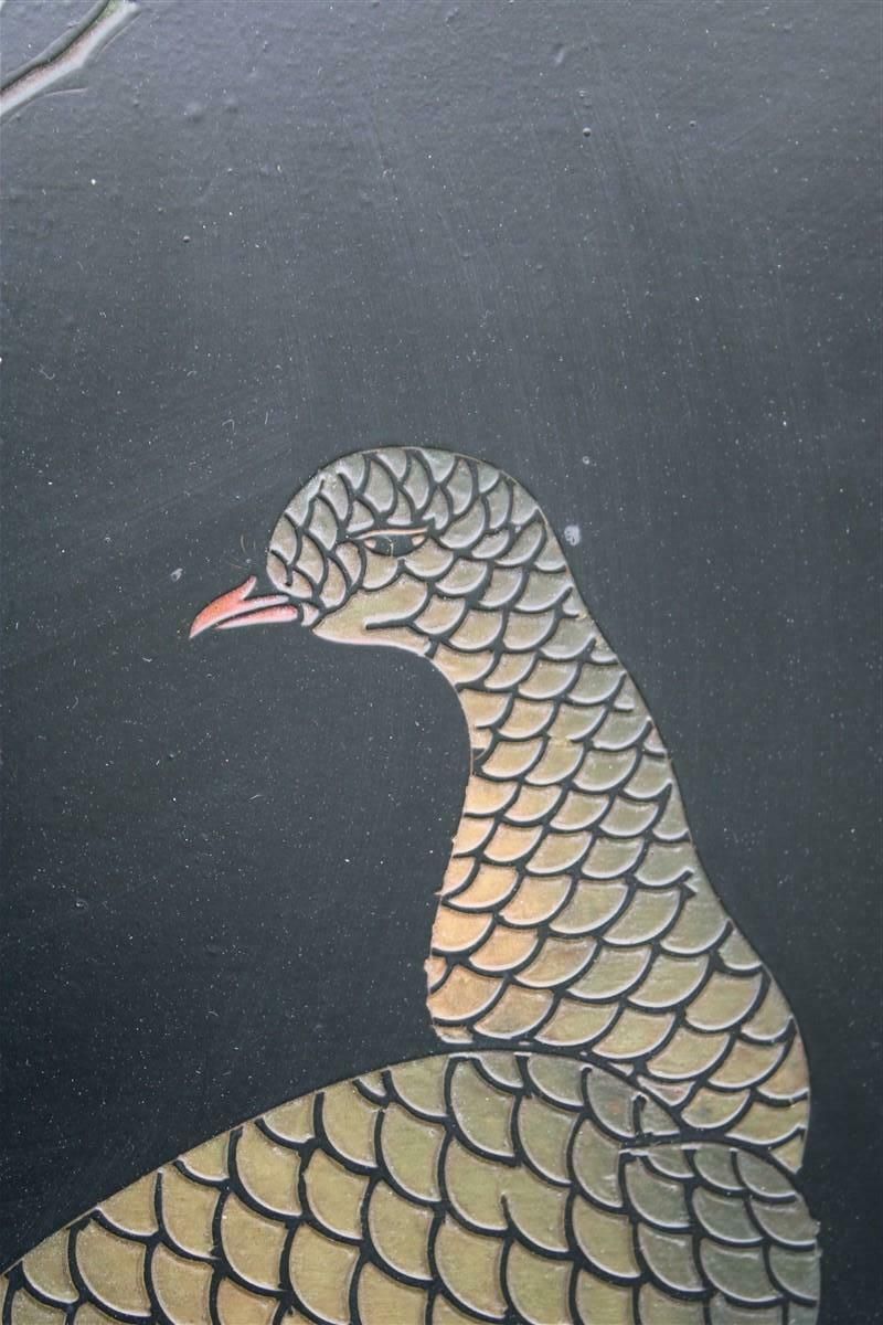 Art 1950s Chinese Lacquer Decorative Panel With Birds, Lotus Flowers And Plants photo