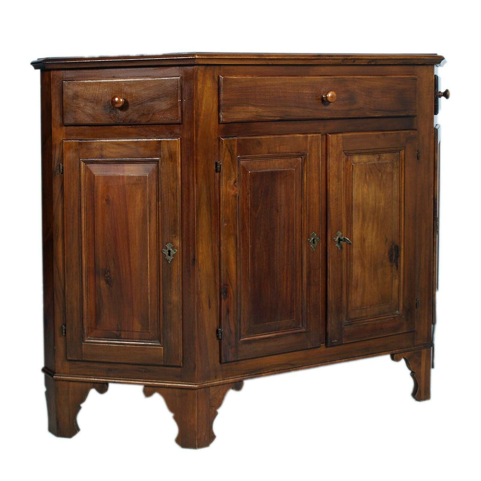 Neoclassical Tuscan Sideboard In Italian Walnut With 3 Drawers And 4 Doors, Early 1900s