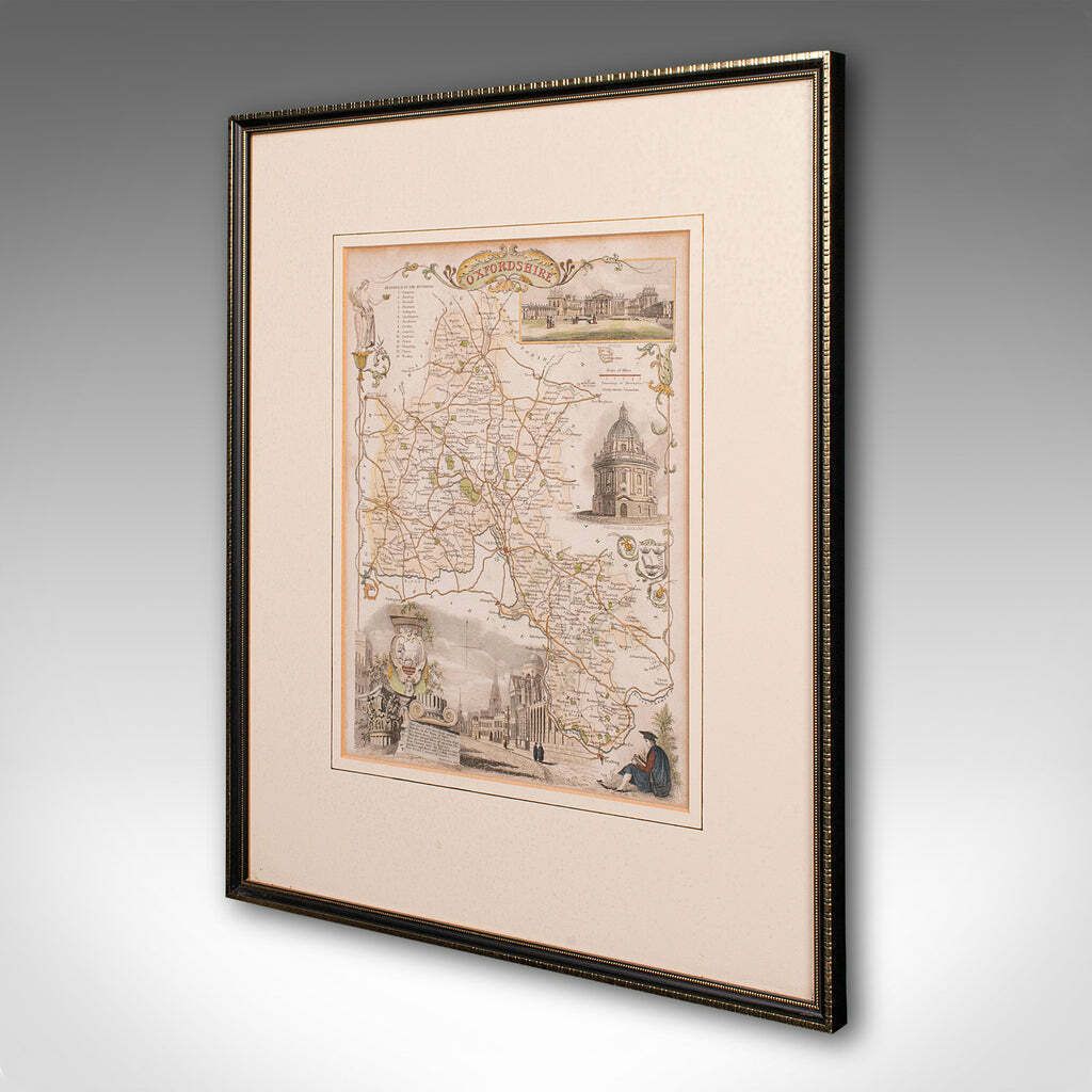 Antique County Map, Oxfordshire, English, Framed Cartography Interest, Victorian photo for sale