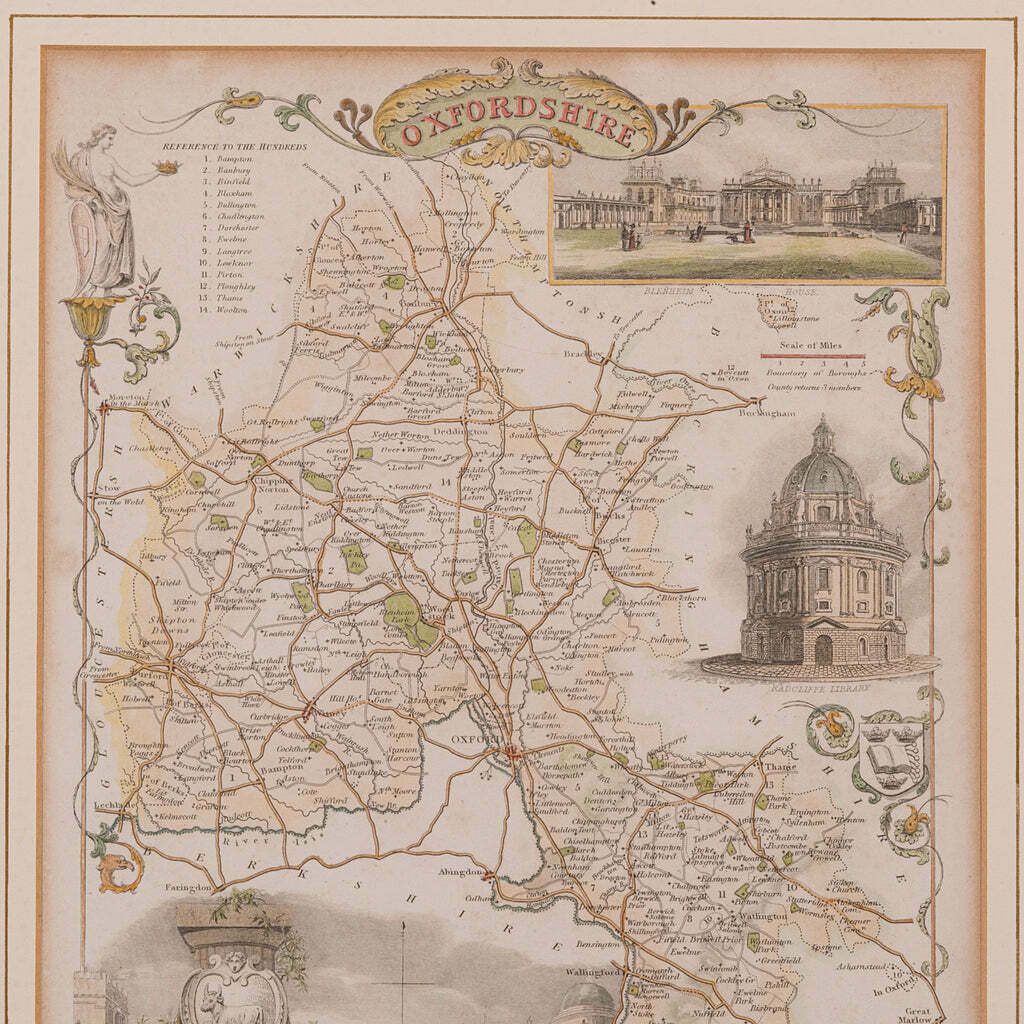 Antique County Map, Oxfordshire, English, Framed Cartography Interest, Victorian photo 295.0