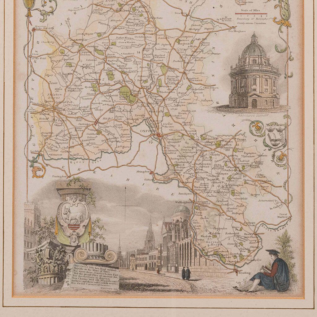Antique County Map, Oxfordshire, English, Framed Cartography Interest, Victorian photo vinterior
