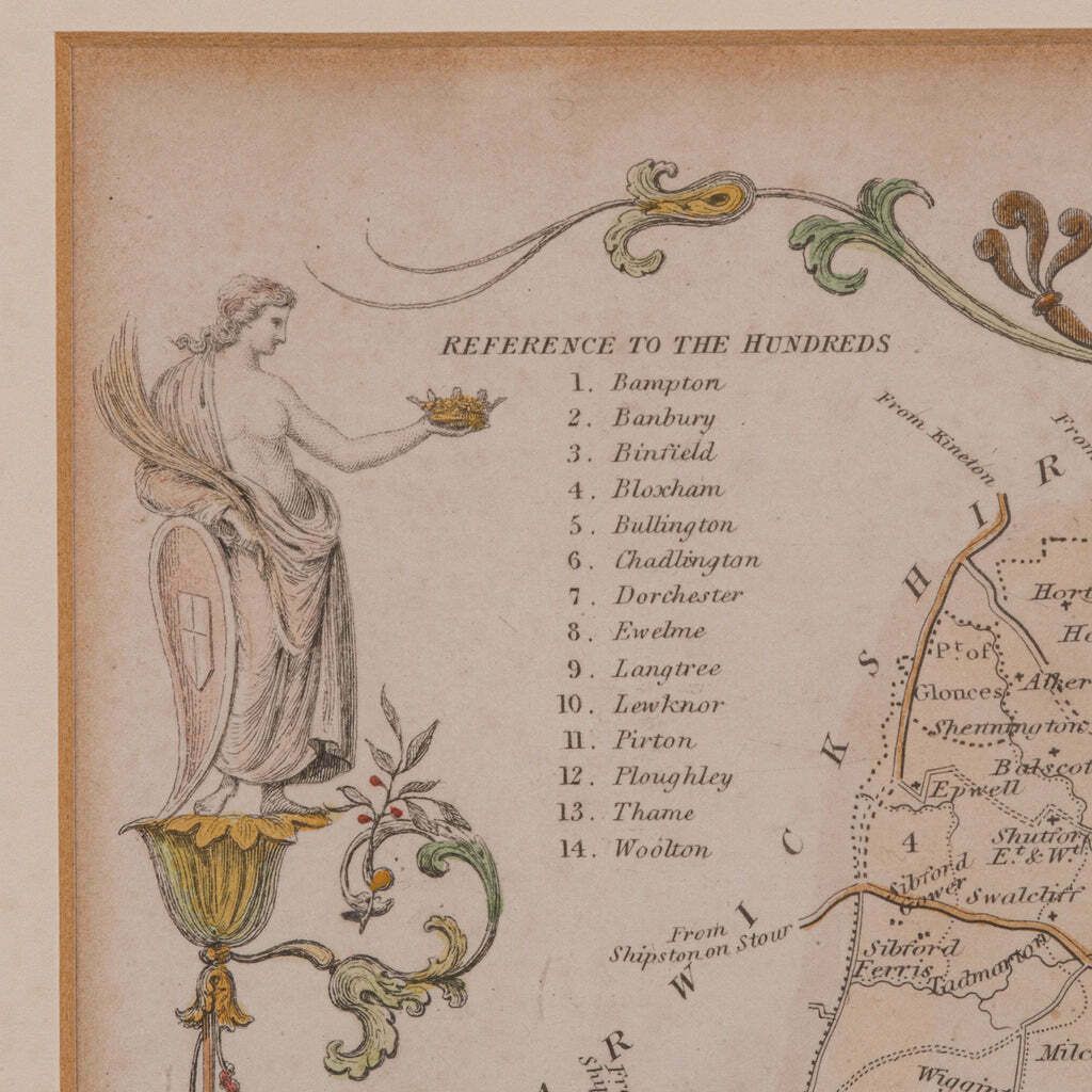 Antique County Map, Oxfordshire, English, Framed Cartography Interest, Victorian photo vintage