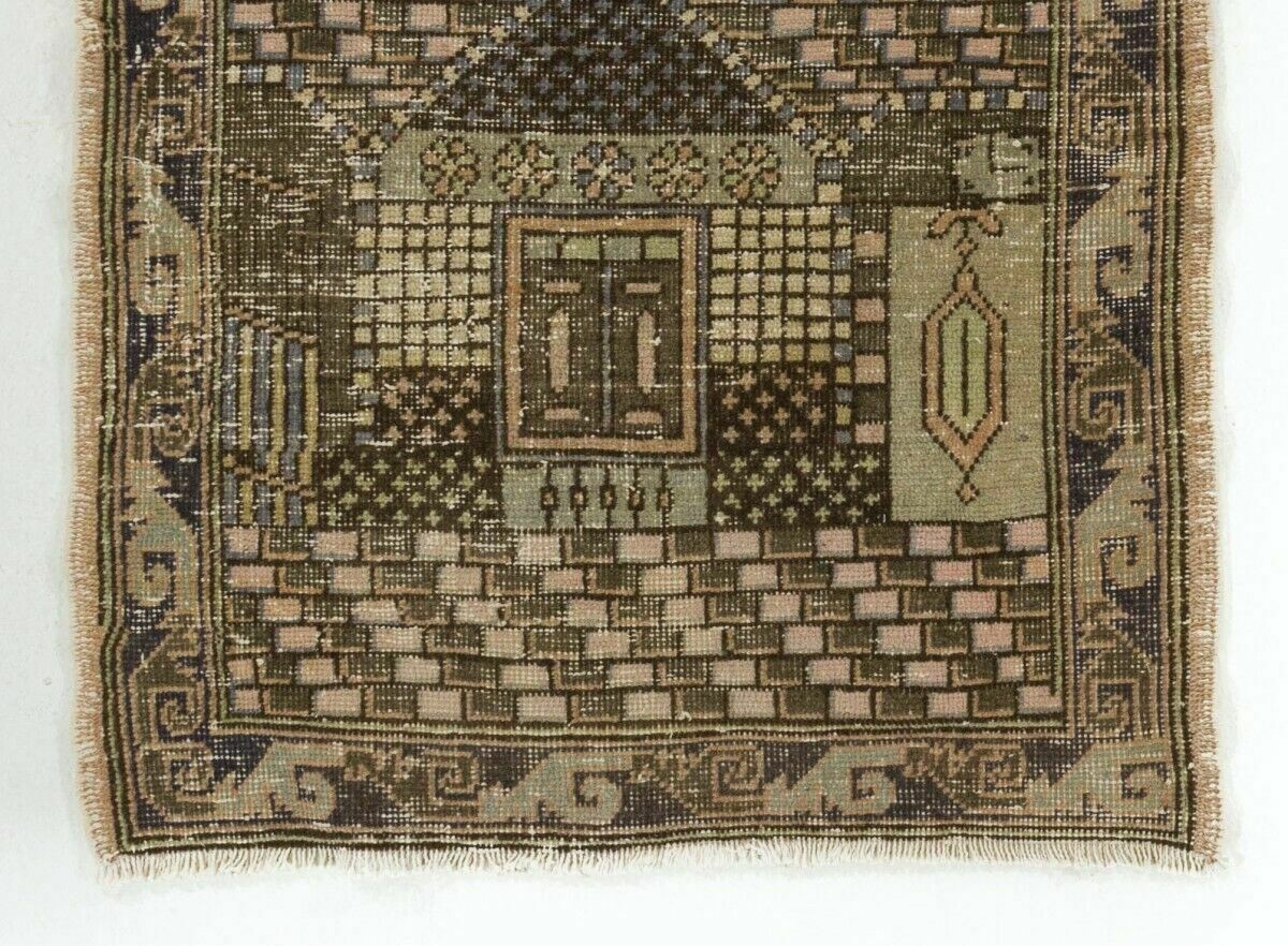 2.7x4 Vintage Prayer Rug Depicting A Mosque Decorated With Ramadan Candle Lights photo for sale