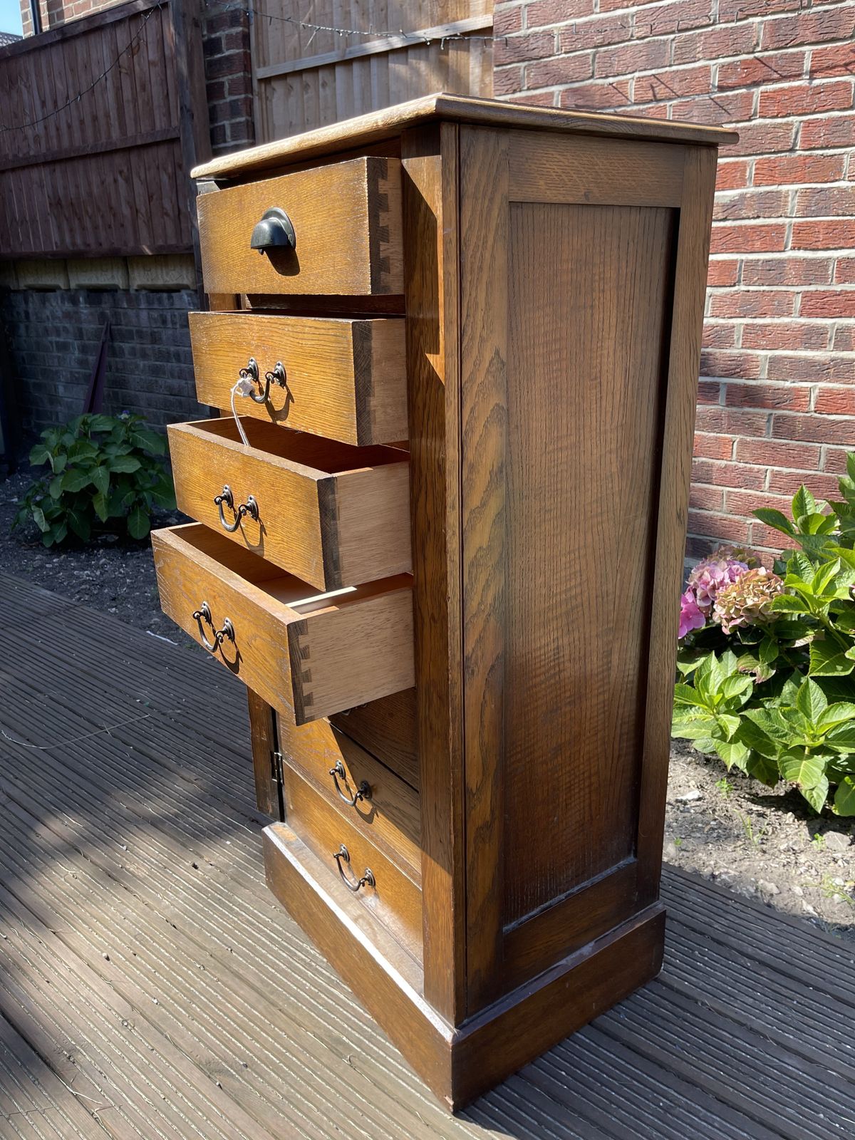 Edwardian Oak Wellington Chest Of Seven Drawers photo for sale