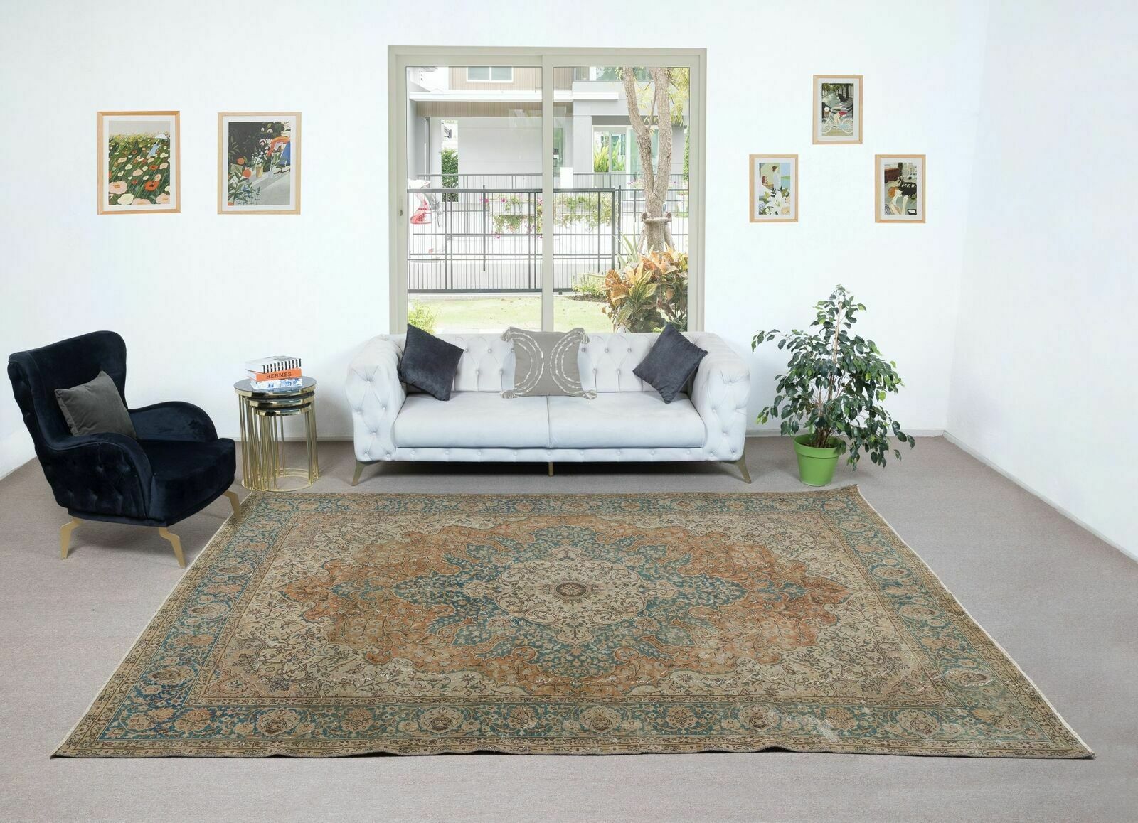 8x11.6 Ft One Of A Kind Vintage Oriental Rug, Handmade Turkish Carpet photo furniture