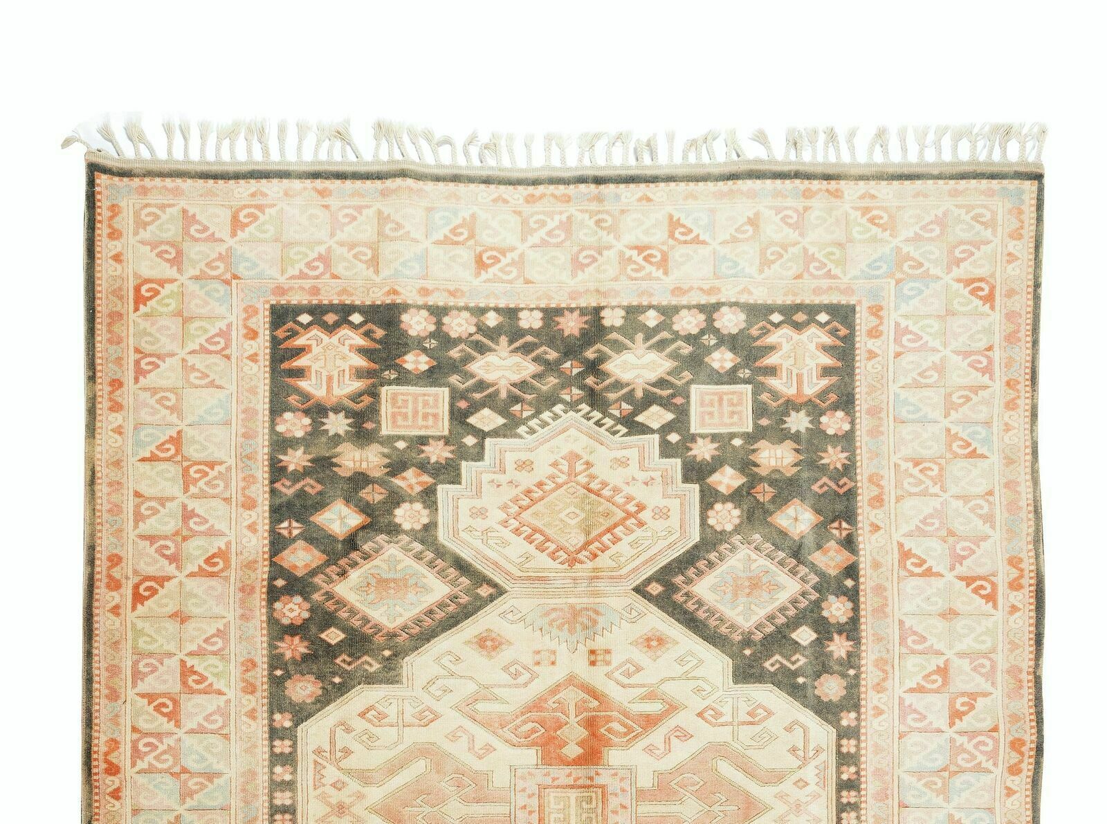 6.5x9.2 Ft Unique 1960s Handmade Turkish Rug With Geometric Medallion Design photo Textiles