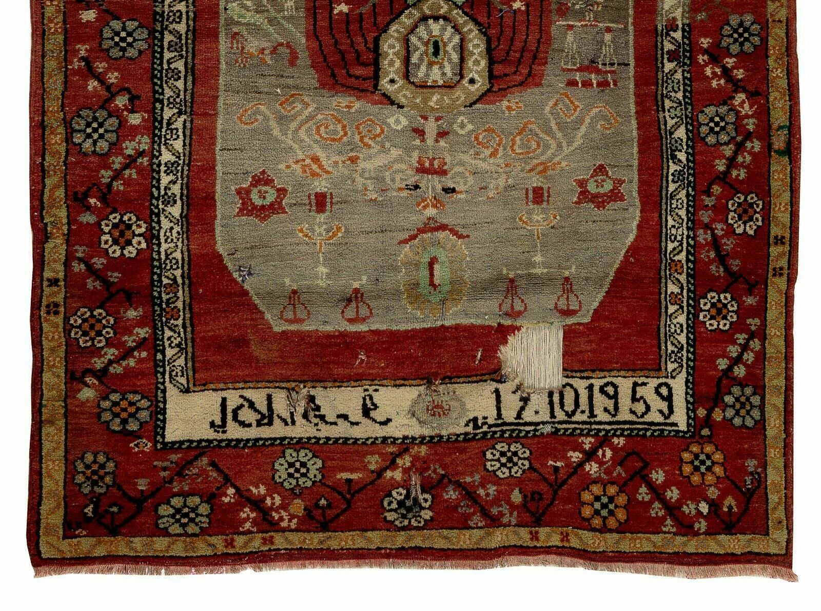 4.3x5.8 Ft Semi Antique Turkish Rug, Dated 1959, Inscripted In Ottoman Turkish photo Textiles