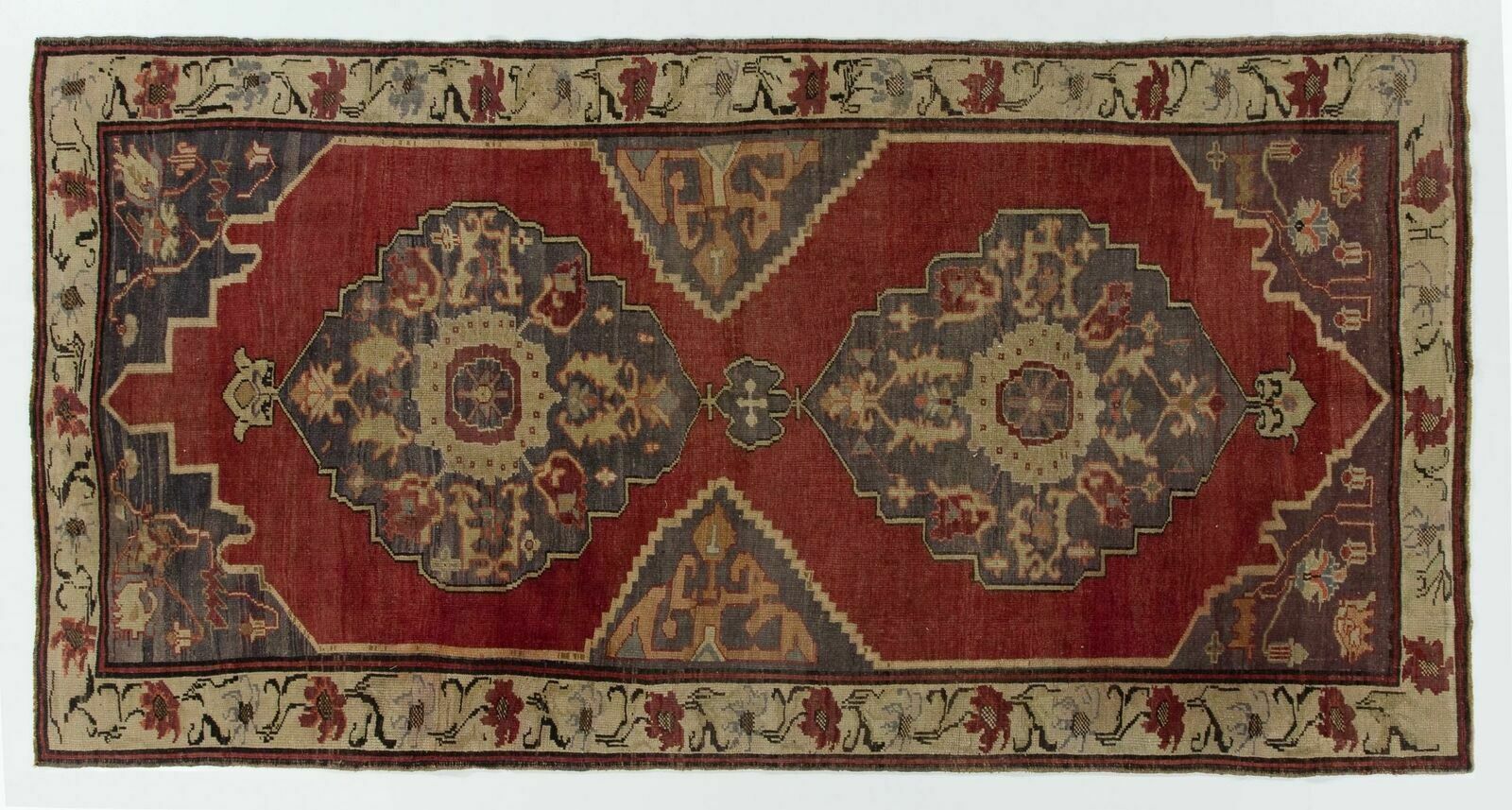 5.2x10.2 Ft Vintage Rug From A Turkish Village. 100% Soft Wool. Red, Gray, Beige photo 1104.0