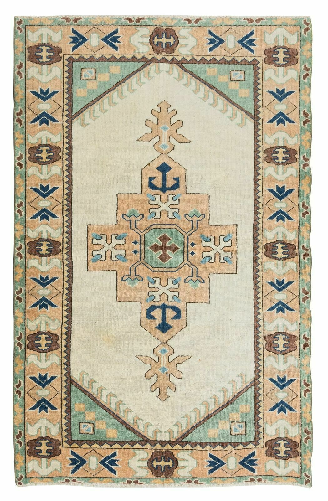 Vintage vloerkleed met geometrisch dessin, wollen tapijt