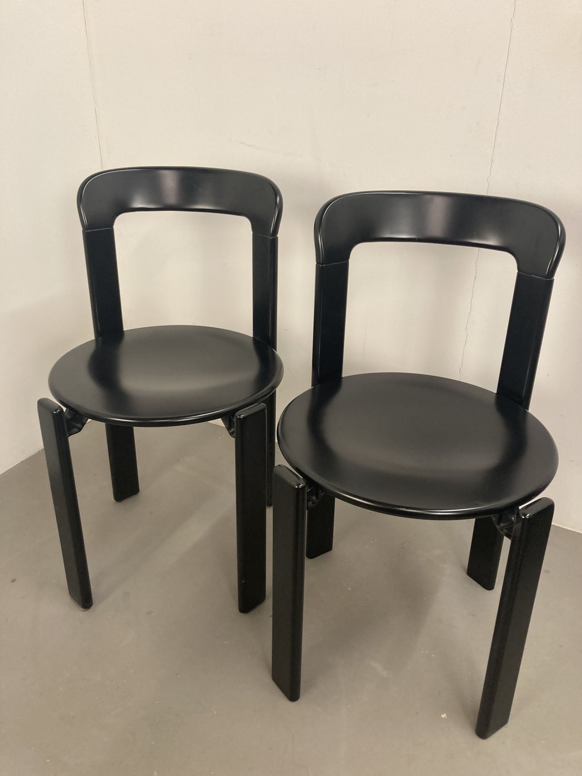 Original Vintage Mid Century Bruno Rey Beech Wood Chairs In Black Lacquer For Dietiker Set Of 4, Switzerland 1970s photo furniture
