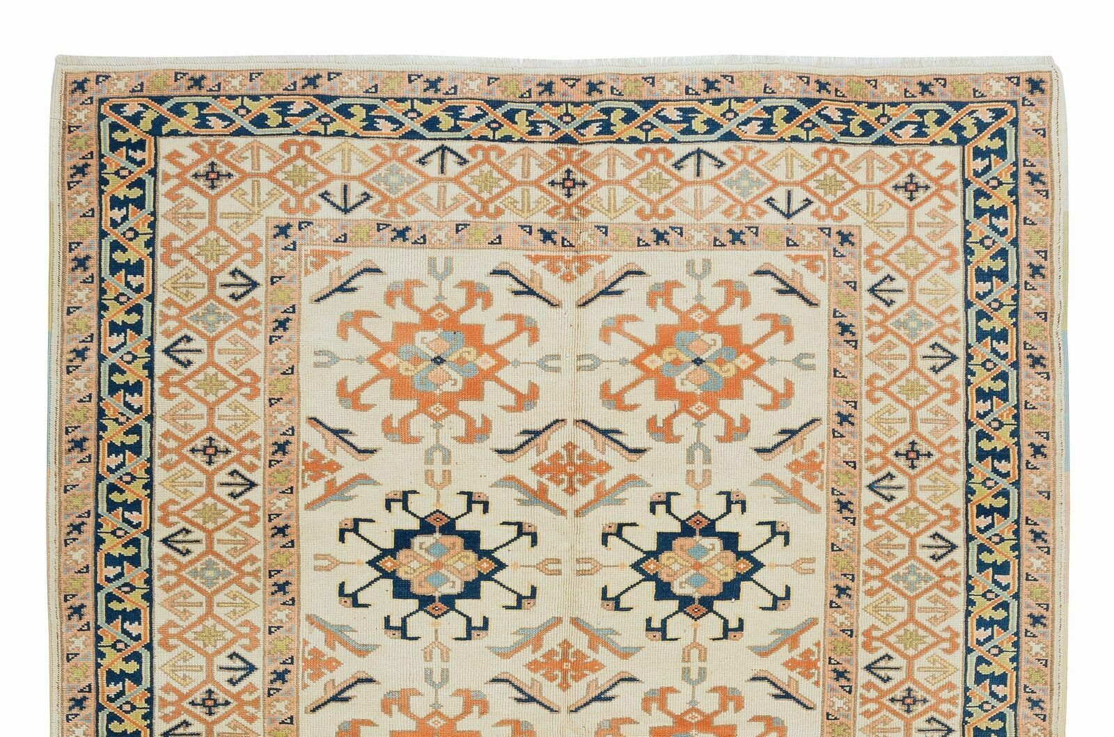Mid Century Hand Knotted Turkish Geometric Wool Area Rug photo Textiles