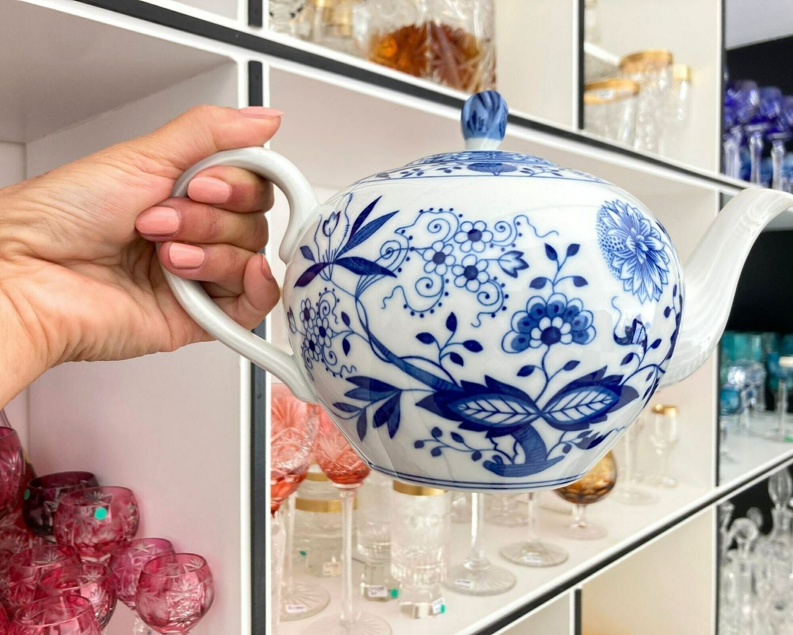Tea Pot Blue Onion Blue And White Porcelain 1.28l Lorenz Hutschenreuther Signed 1pcs photo vintage