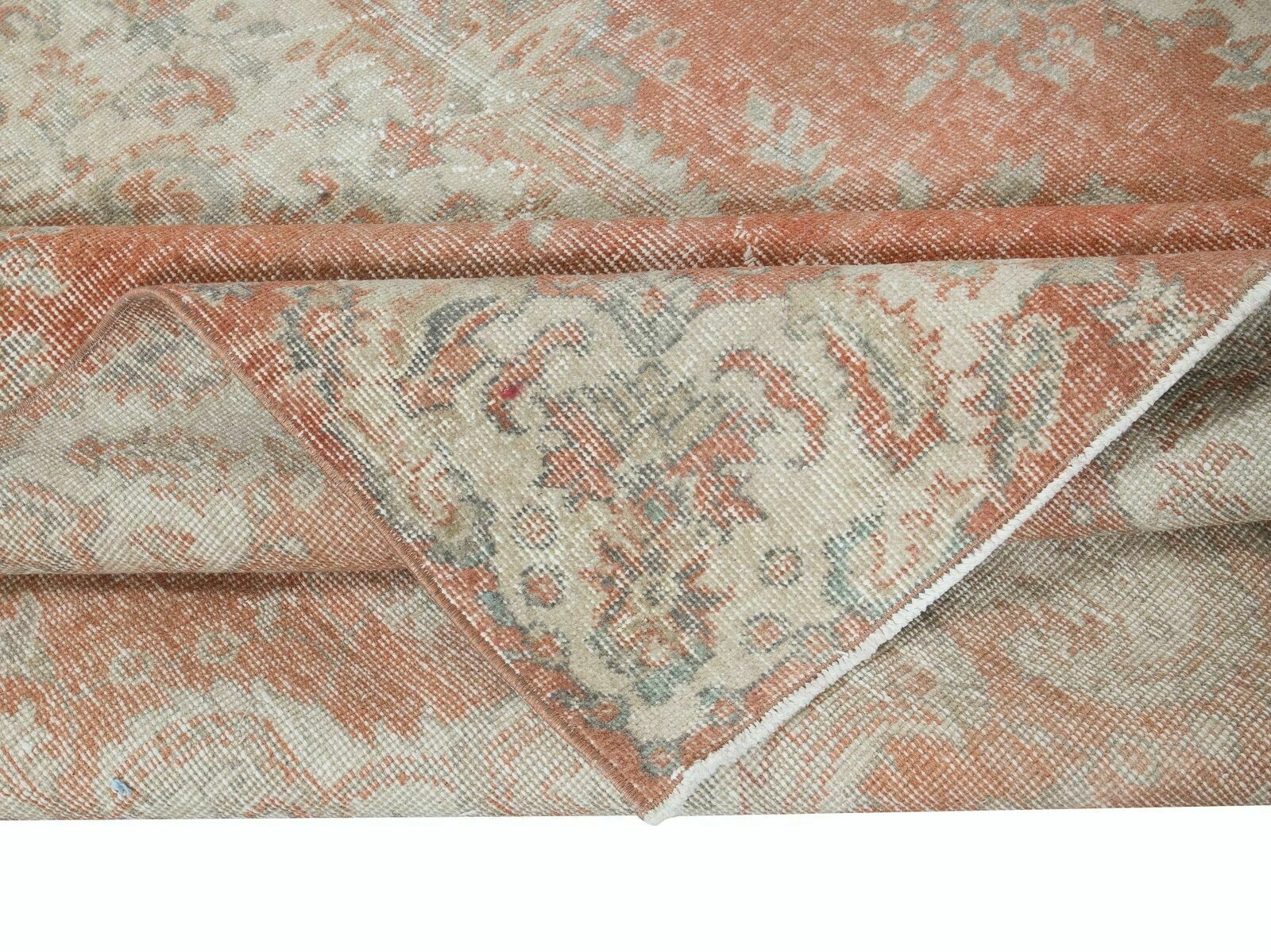 5.6x8.8 Ft Hand Knotted Turkish Area Rug In Beige & Red With Medallion Design photo for sale