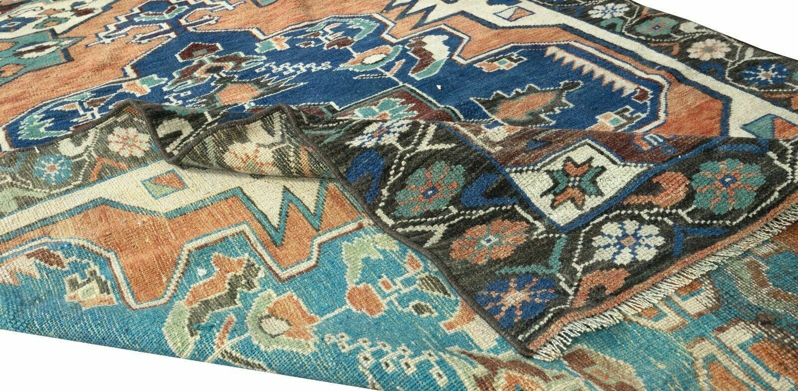 4.3x6.4 Ft Bohemian Style Hand Knotted Vintage Turkish Rug With Medallion Design photo for sale