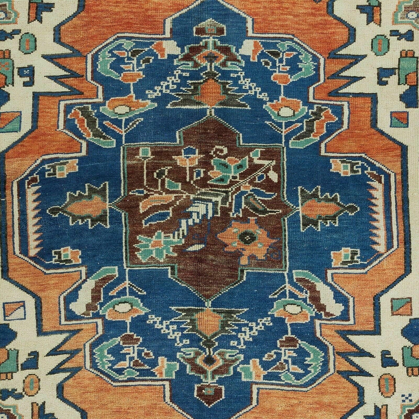 4.3x6.4 Ft Bohemian Style Hand Knotted Vintage Turkish Rug With Medallion Design photo 341.0
