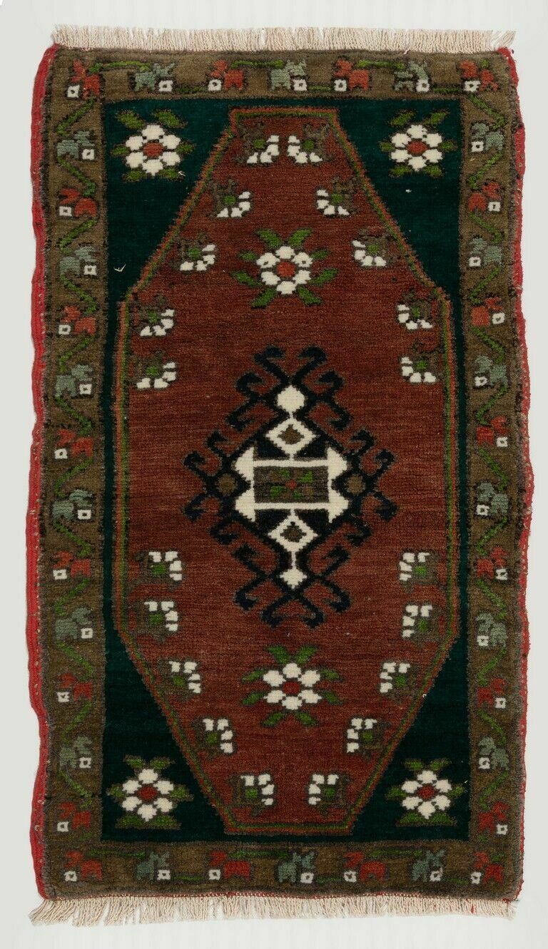 Tapis d'appoint vintage turc fait main, 17 x 30 in, tapis de porte, tapis de bain, revêtement de sol